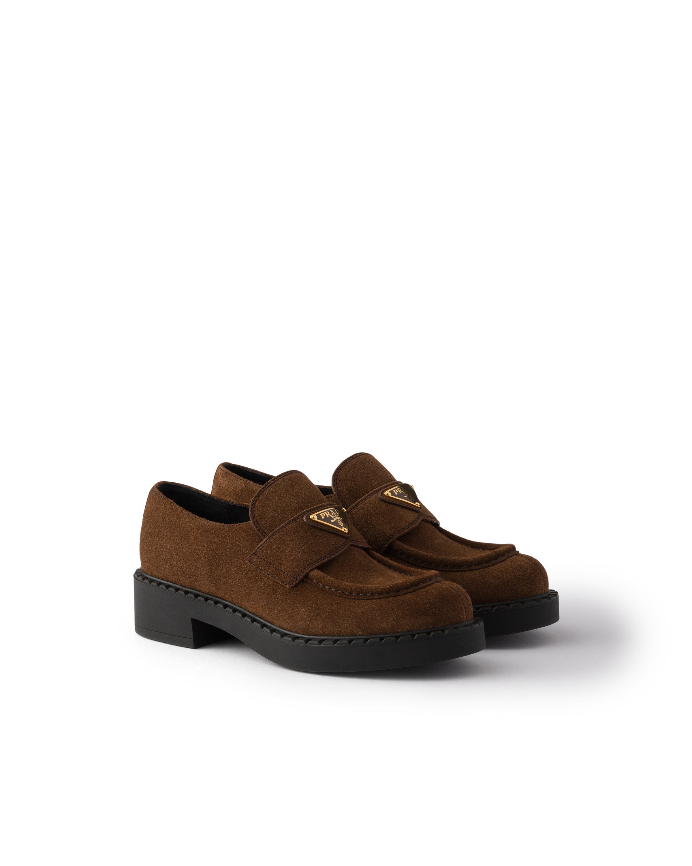 Prada Chocolate Suede Loafers In Brown