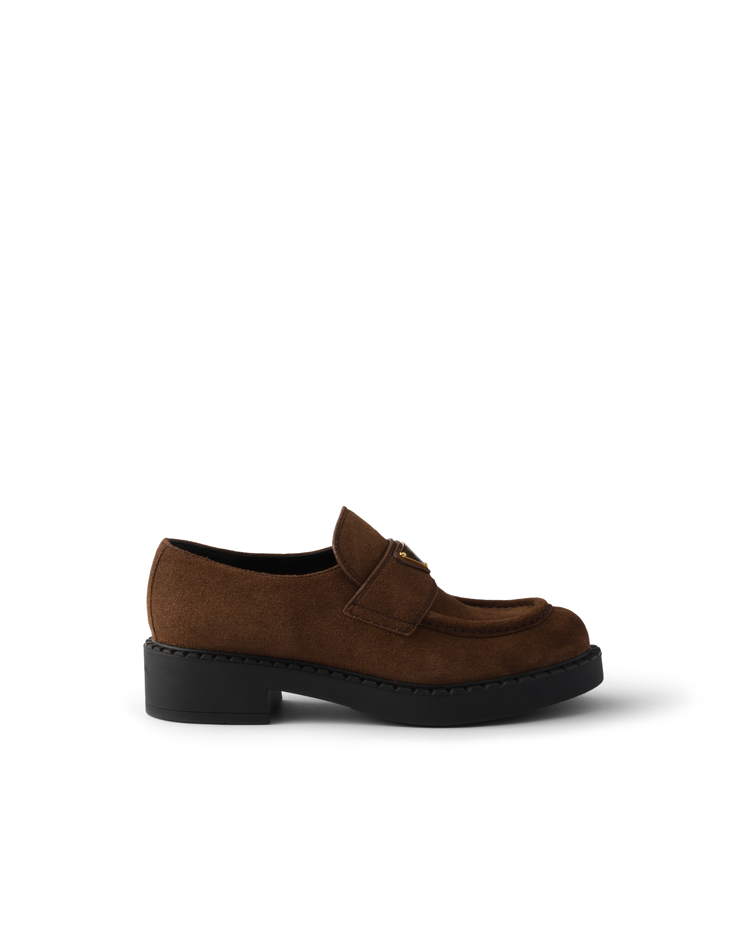 Prada Chocolate Suede Loafers In Brown