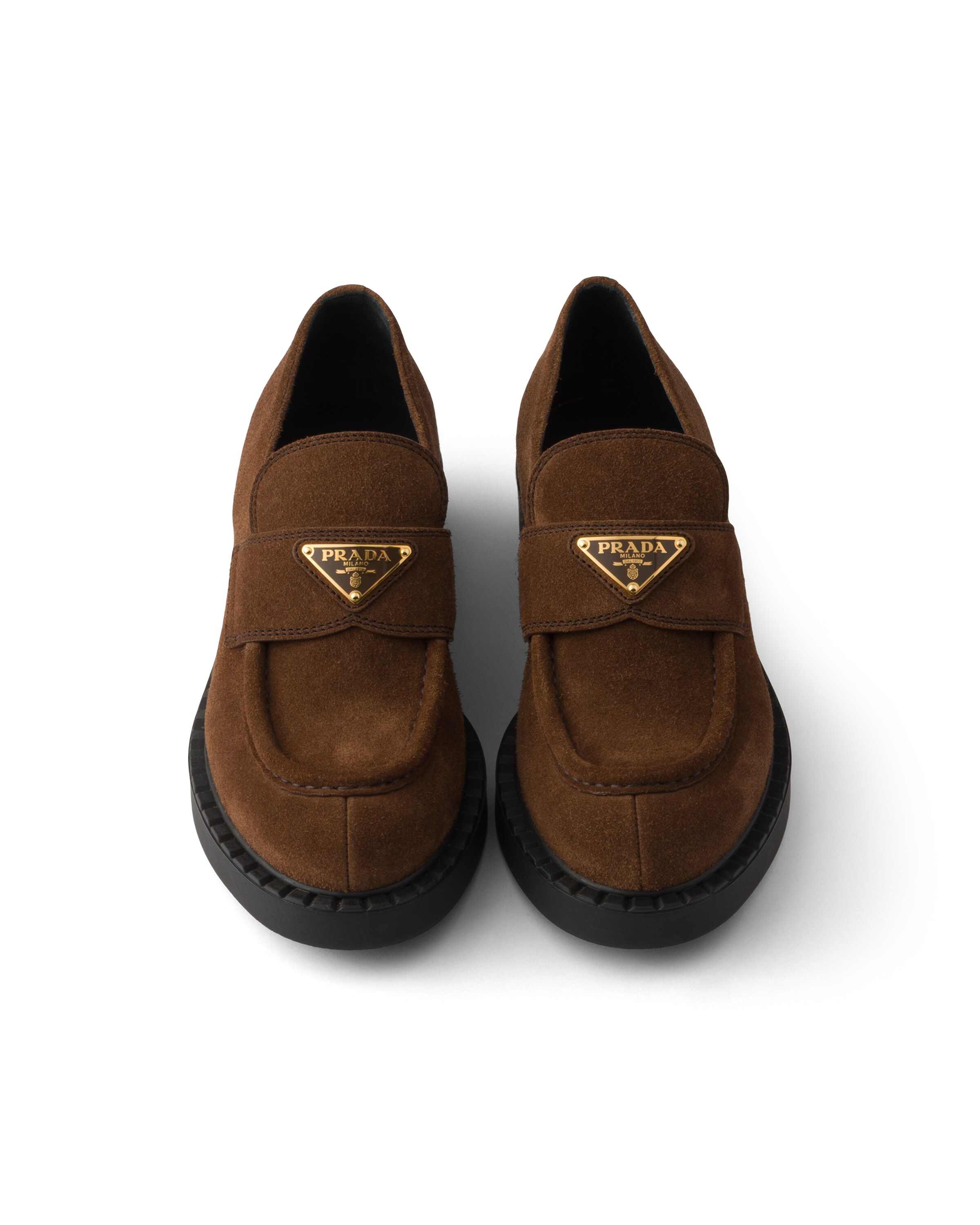 Prada Chocolate Suede Loafers In Brown