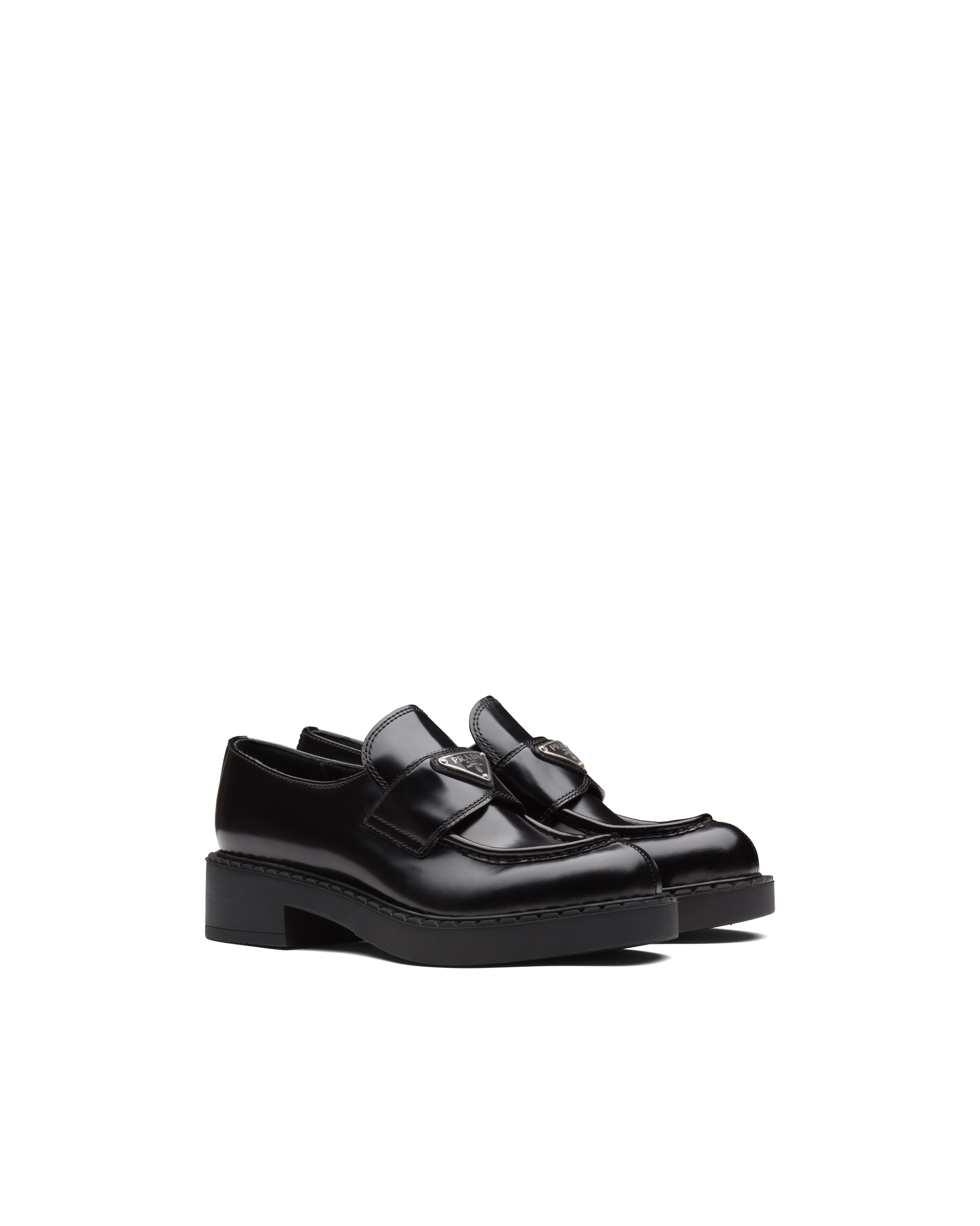 Prada Chocolate Patent Leather Loafers In Black