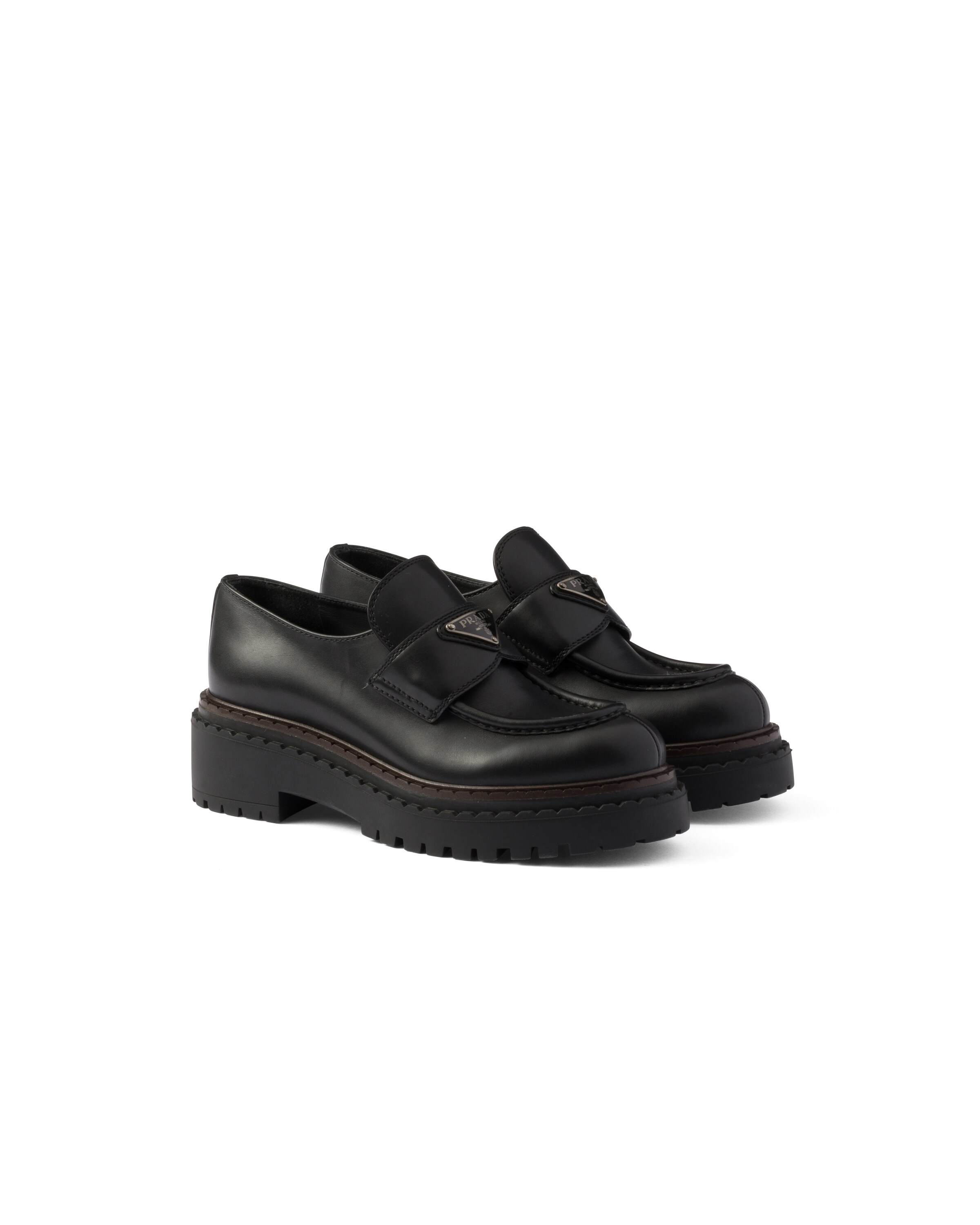Prada Mocassini Double Chocolate In Pelle, Donna, Nero, Taglia 37