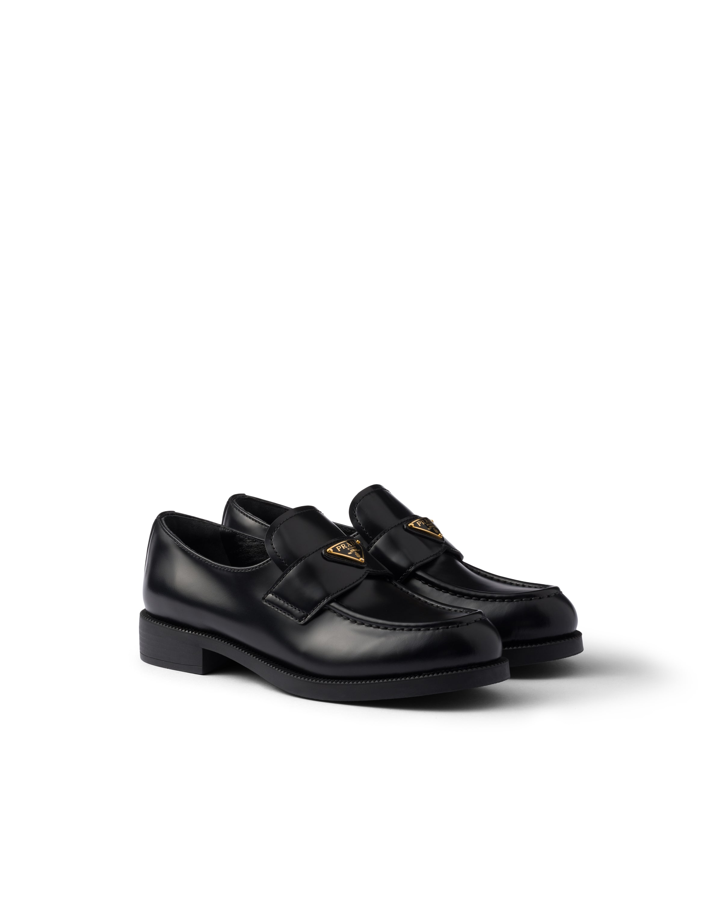 Prada Brushed Leather Loafers In Black