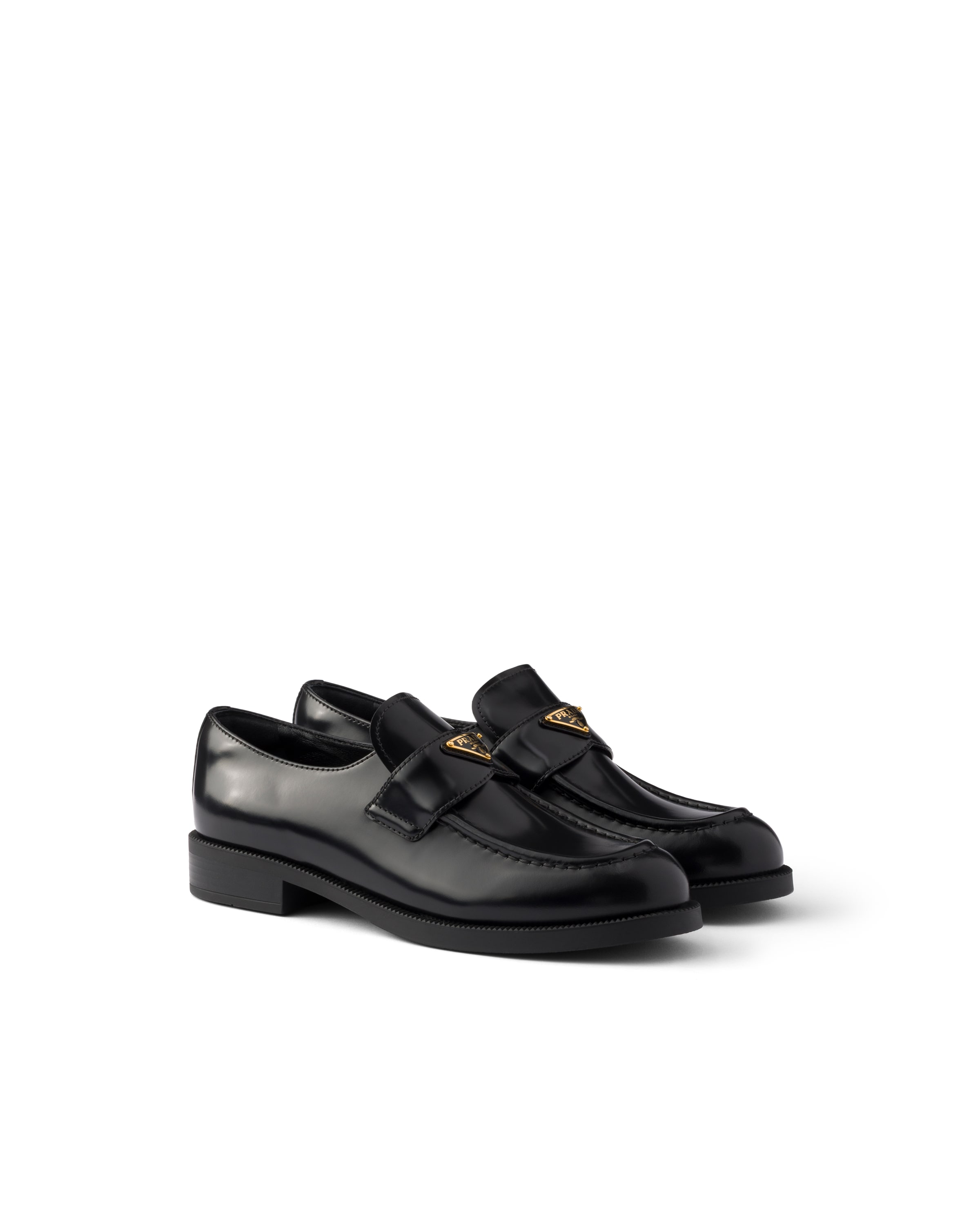 Prada Brushed Leather Loafers In Black