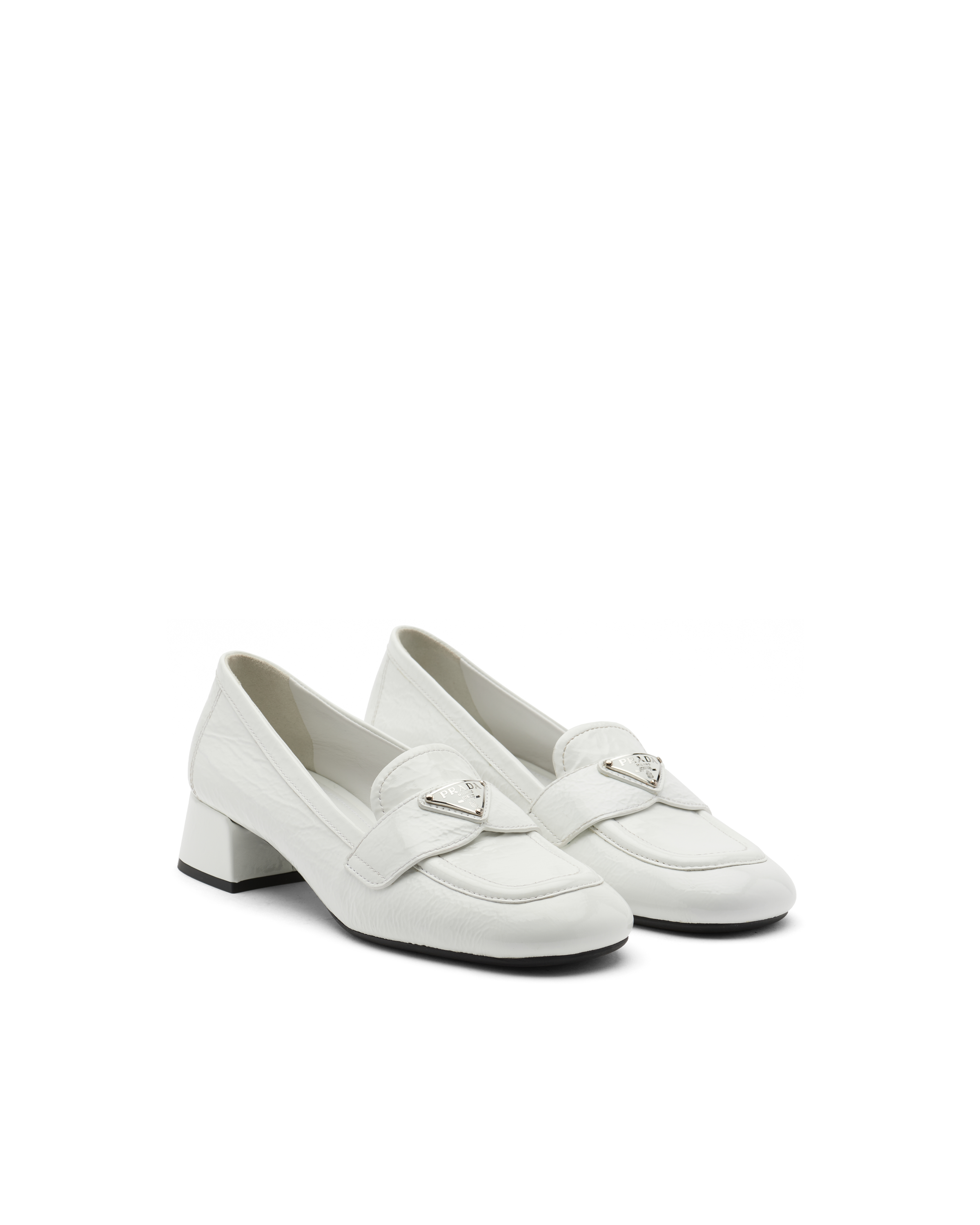 prada logo block heel penny loafer
