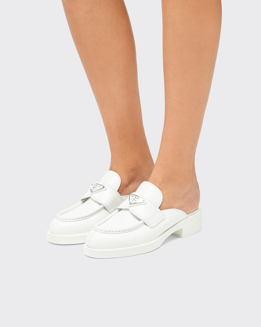 prada leather logo loafer mules
