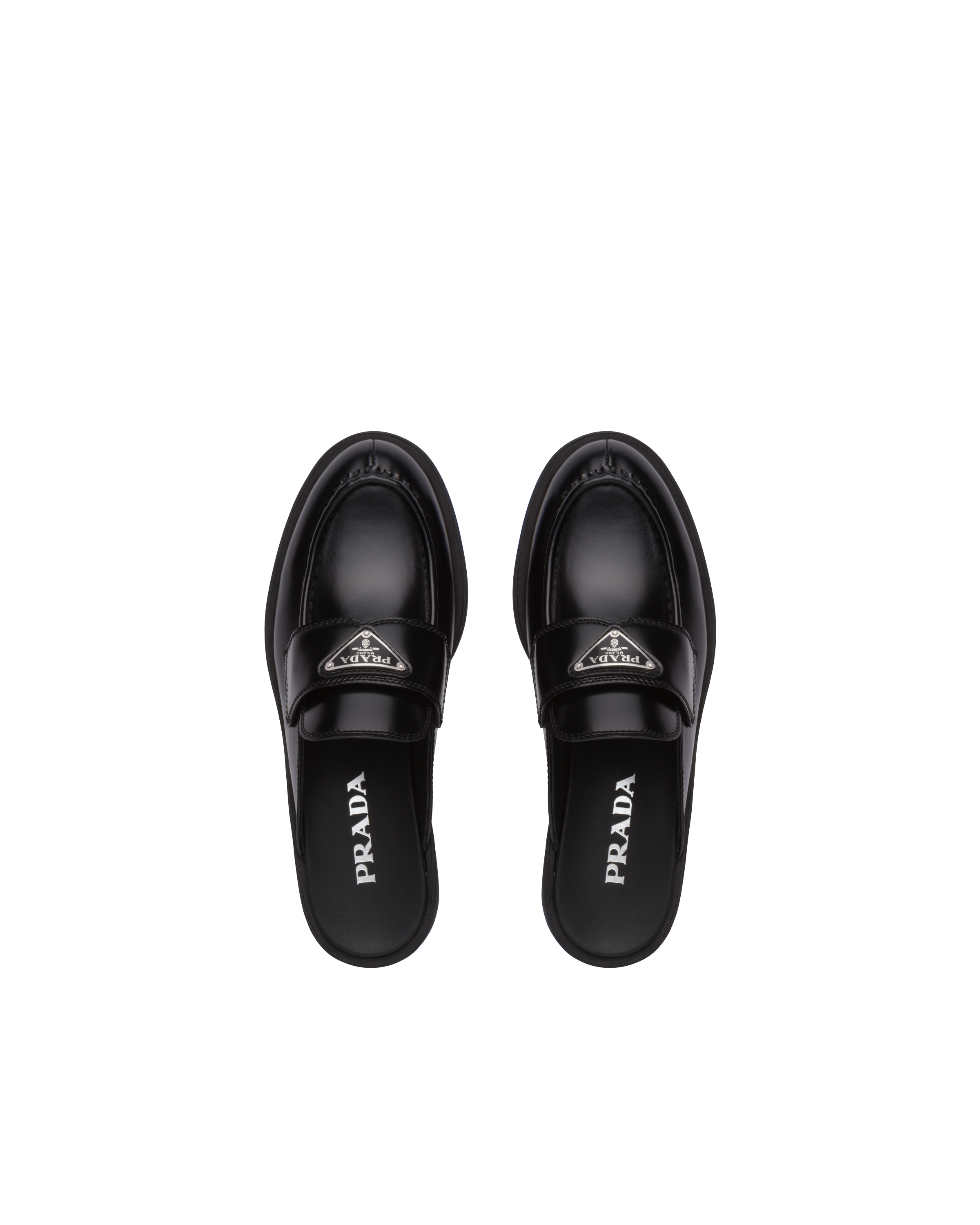 Black Brushed Leather Mules PRADA