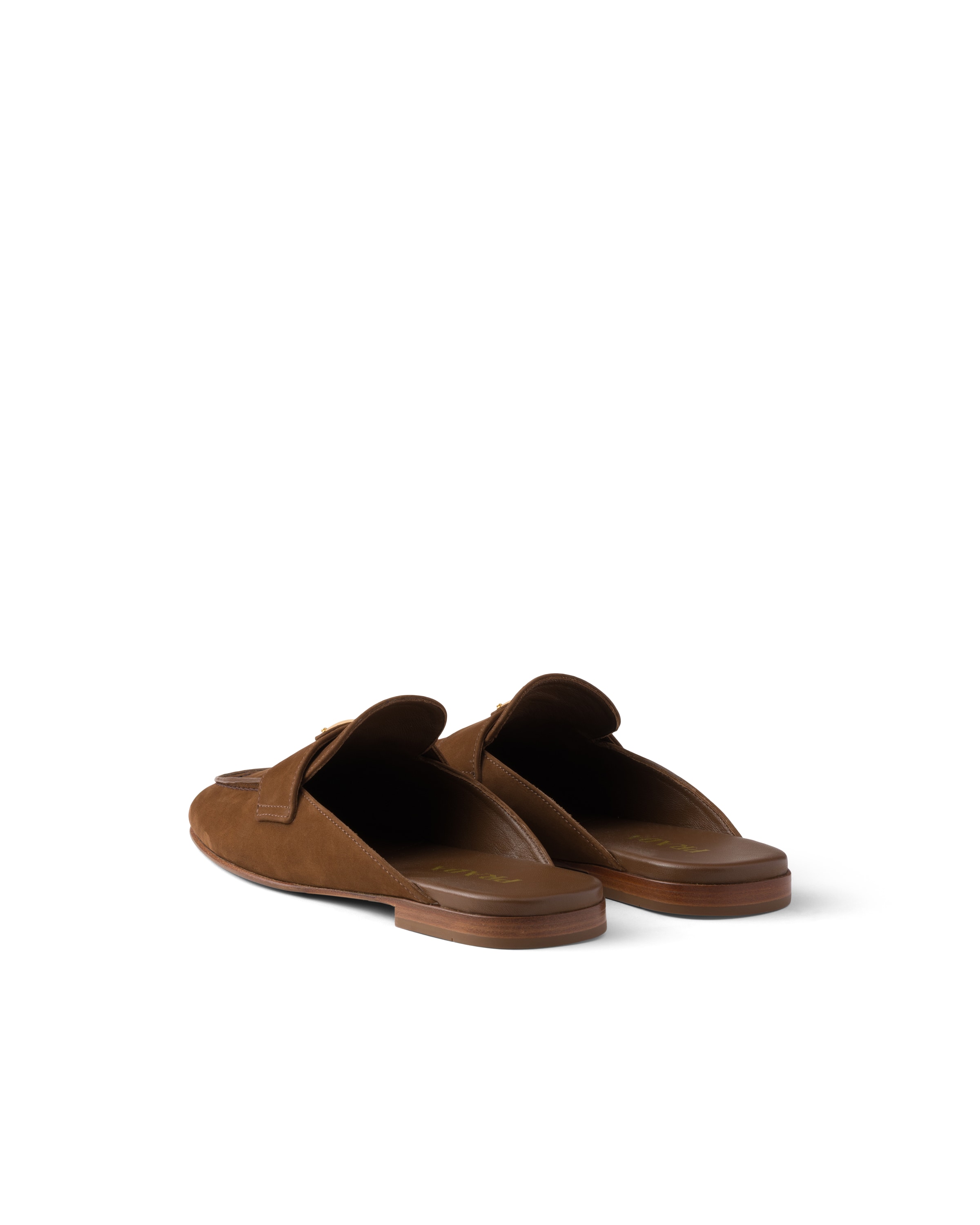 Prada Cocoa Brown Slip-on Mules With Decorative Strap In Multi