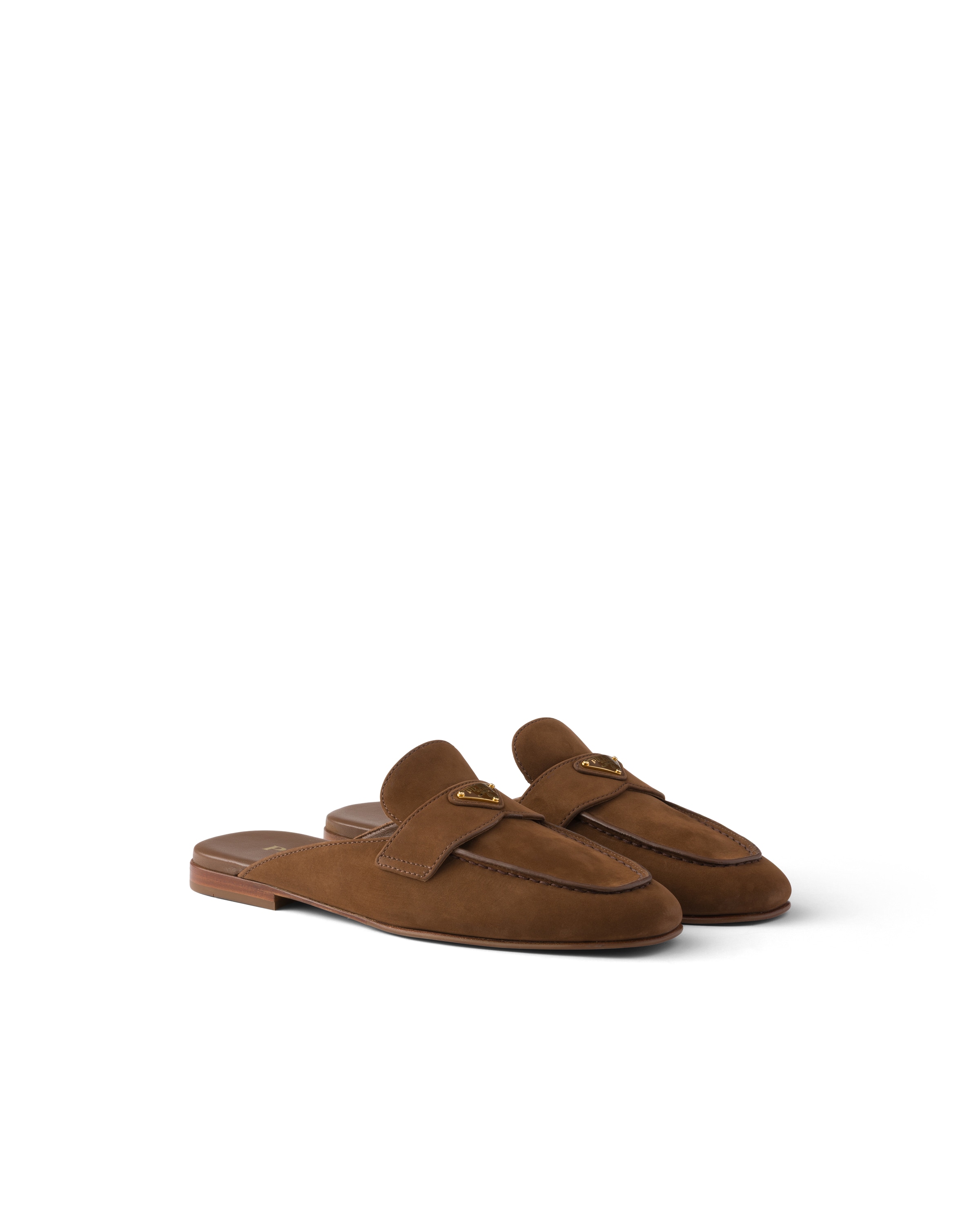 Prada Cocoa Brown Slip-on Mules With Decorative Strap In Multi