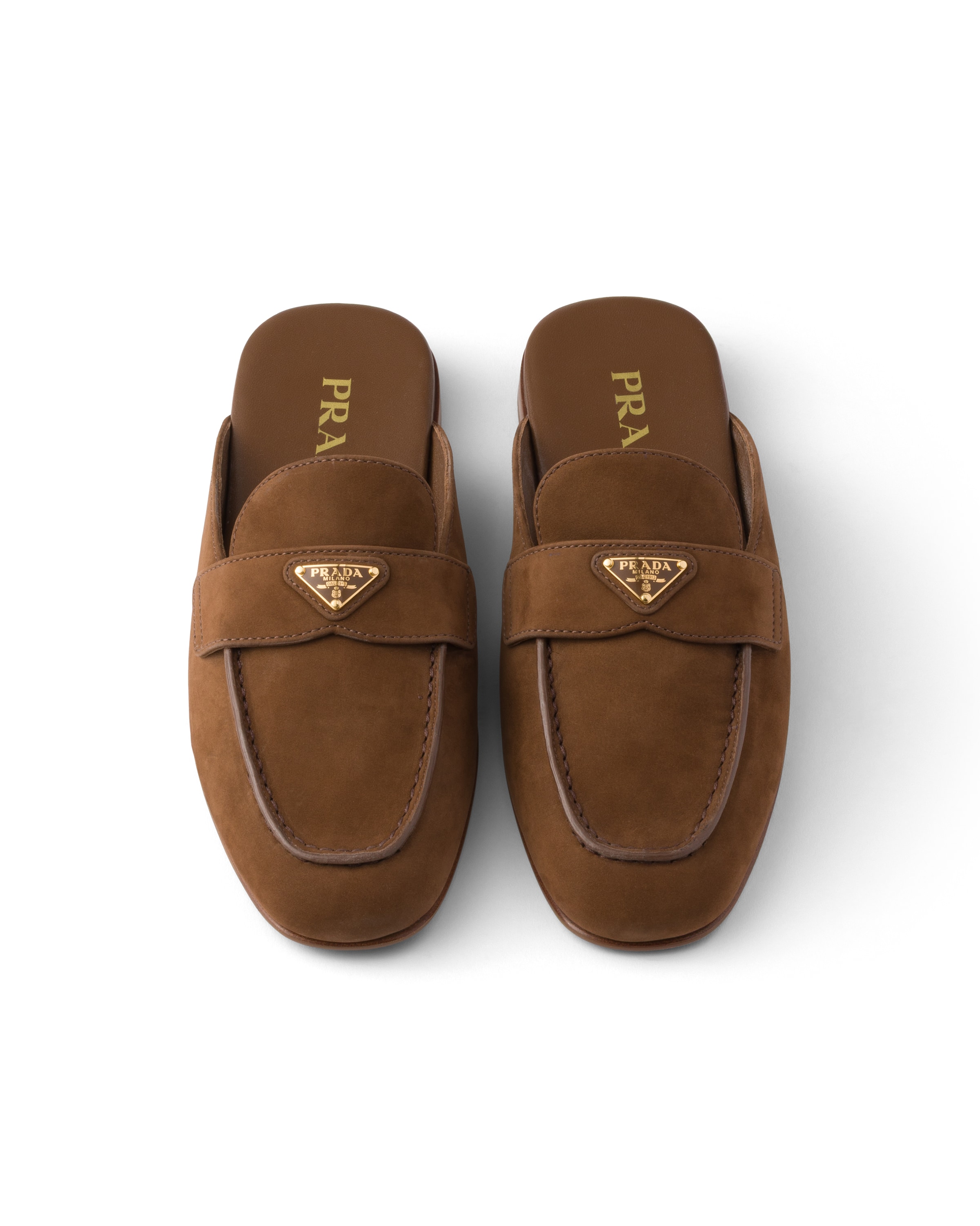 Prada Cocoa Brown Slip-on Mules With Decorative Strap In Multi