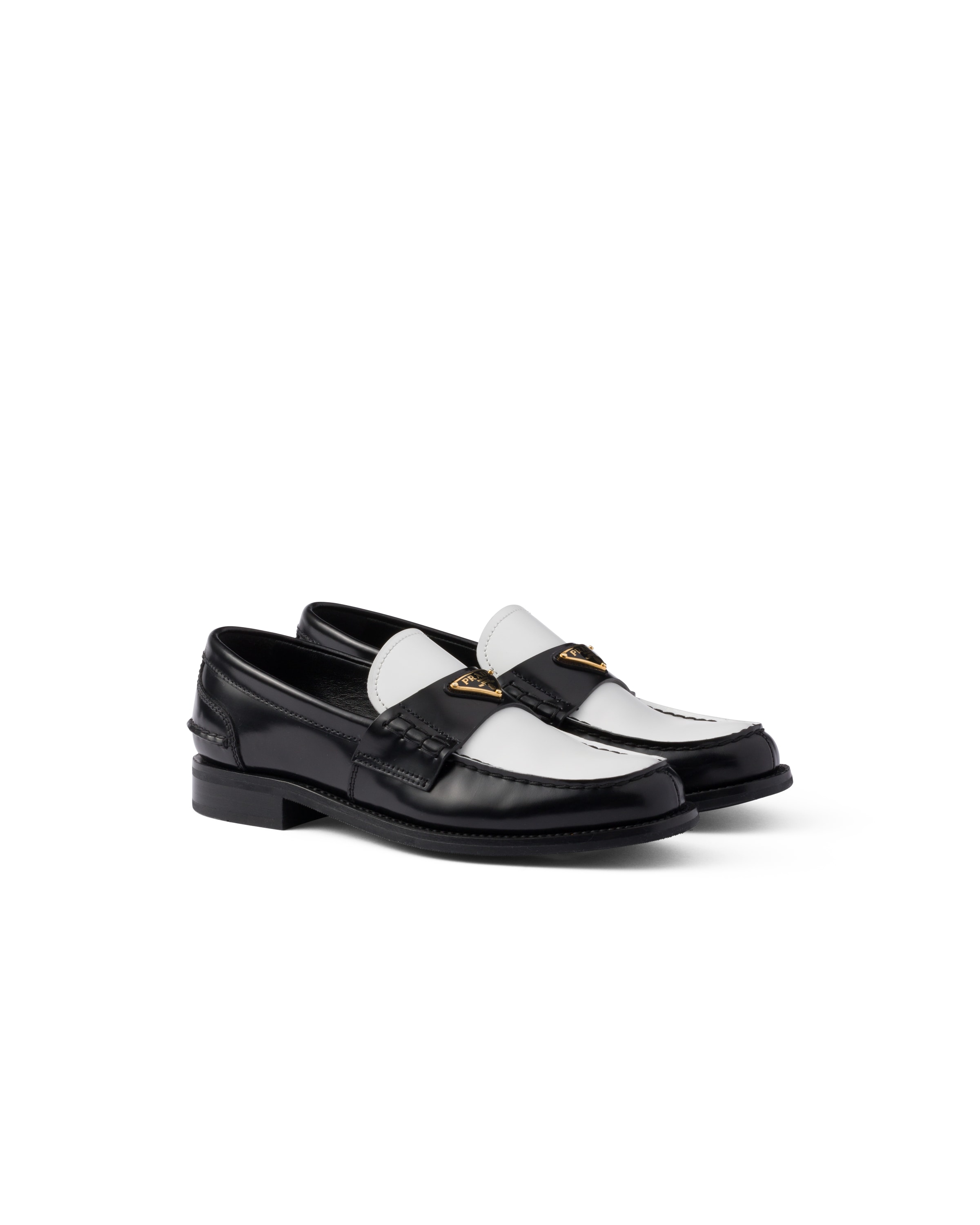 Prada Mocassini In Pelle Spazzolata Bicolore, Donna, Nero/bianco, Taglia 35,5