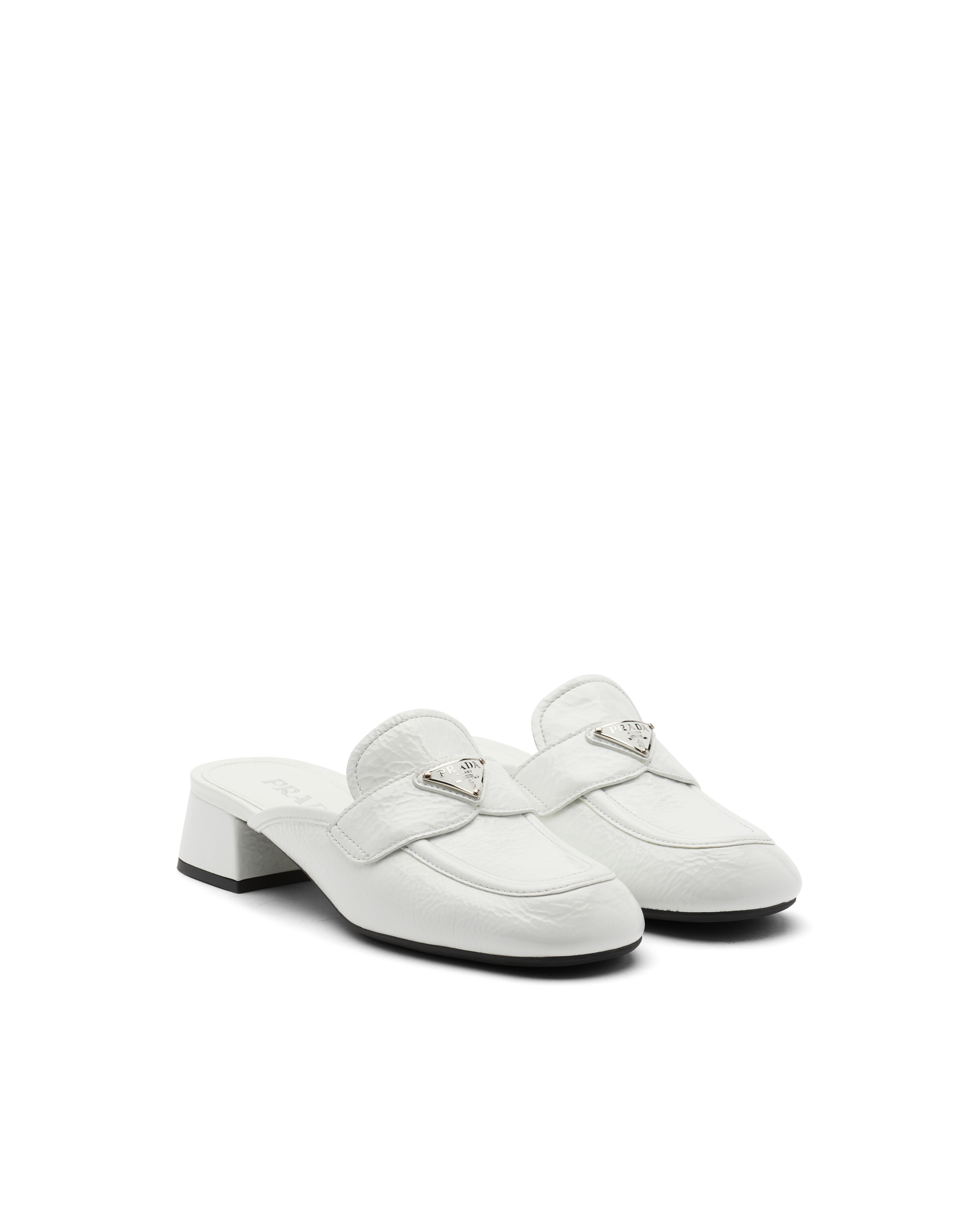 prada leather logo loafer mules