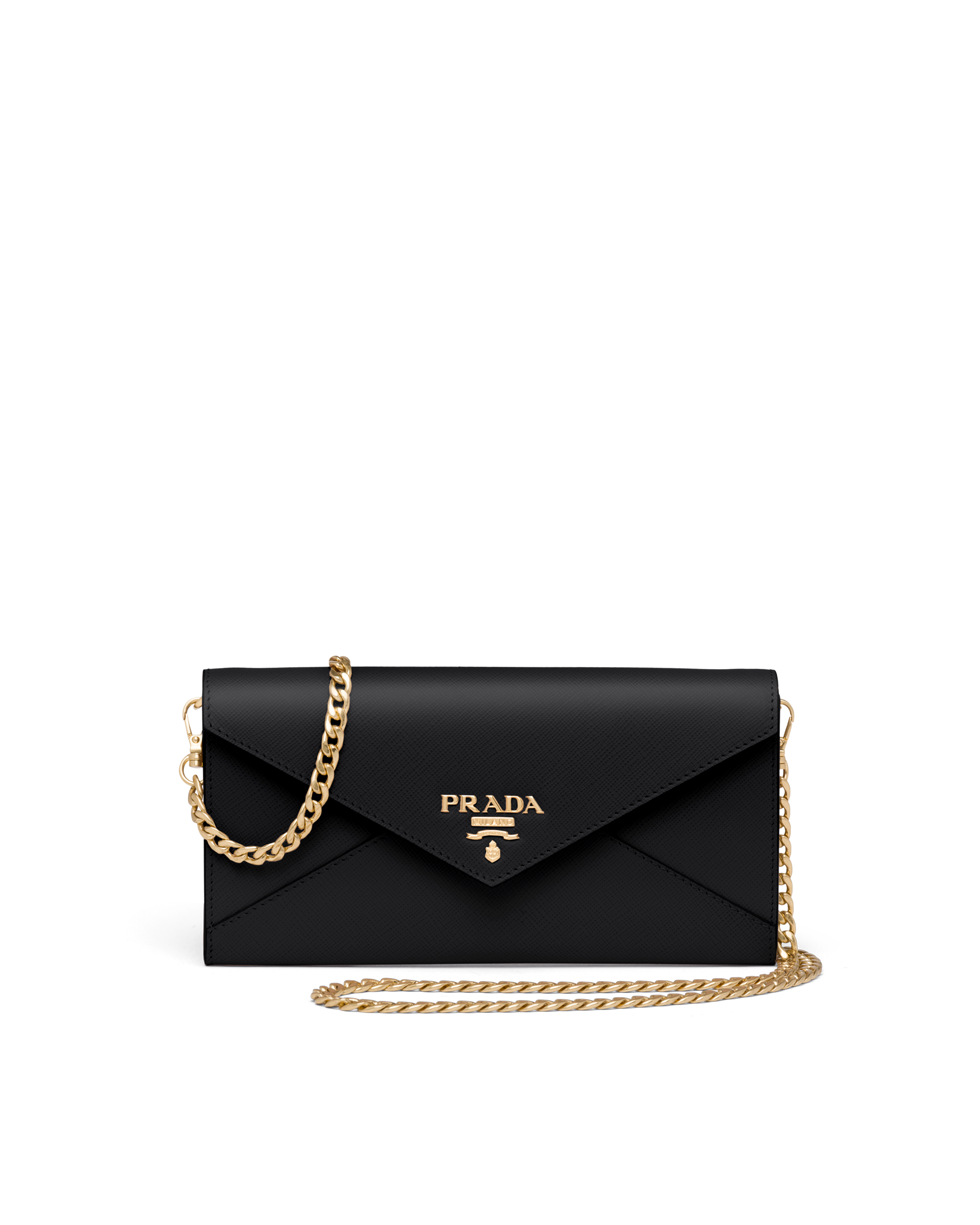 prada mini saffiano chain wallet