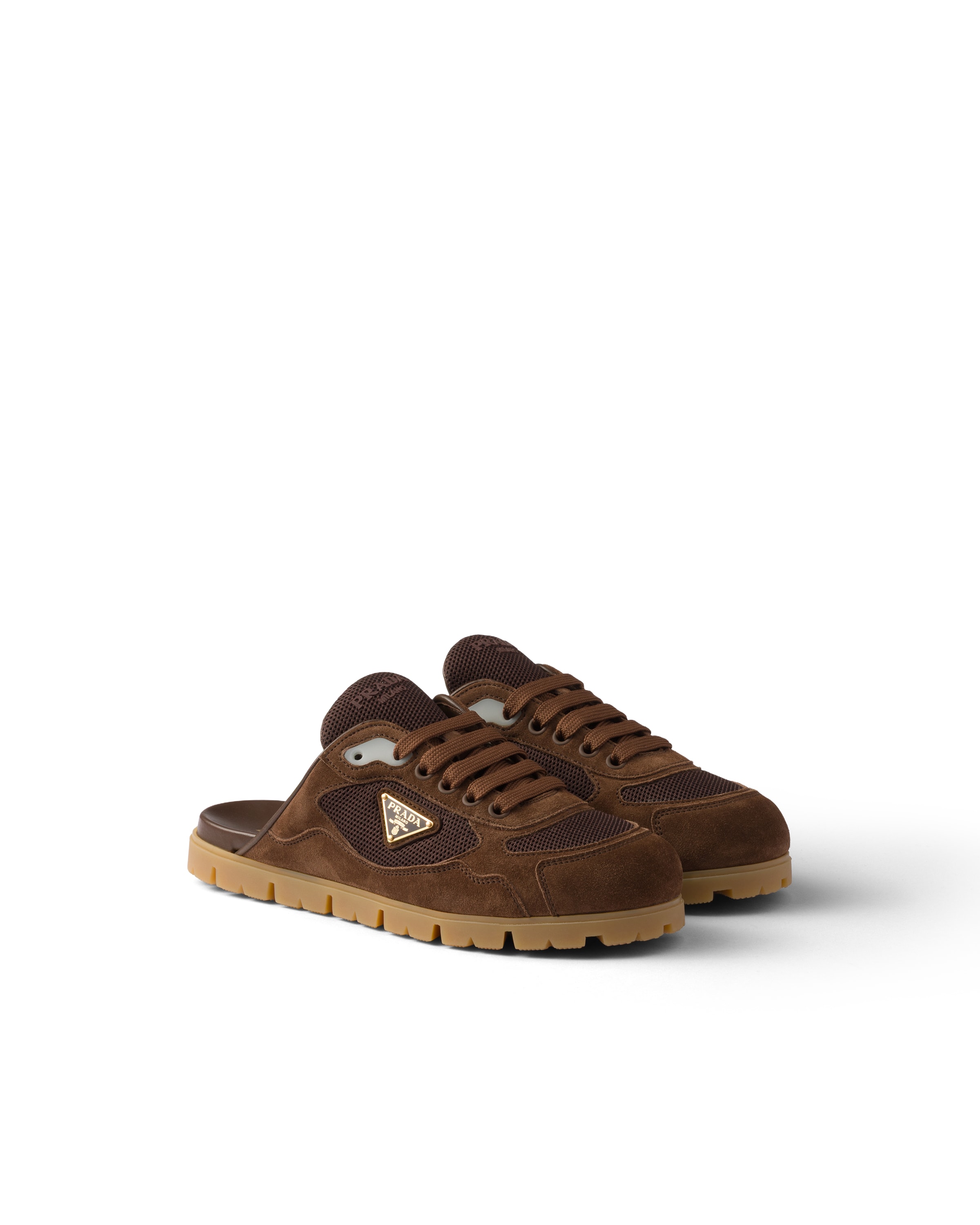 Prada Sabot Trail In Tessuto A Rete E Pelle Scamosciata, Donna, Cacao, Taglia 36