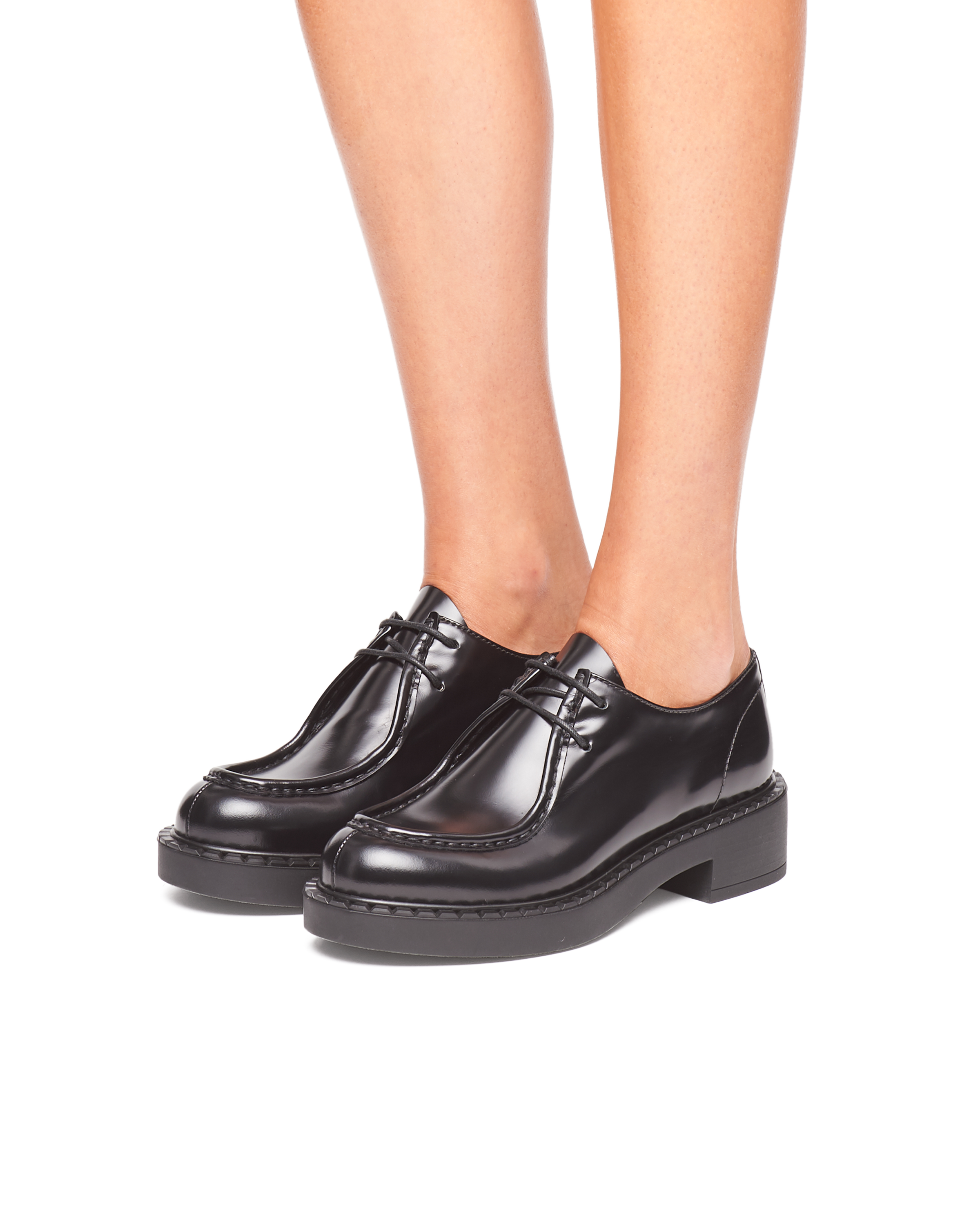 Prada brushed leather laced derby shoes clearance