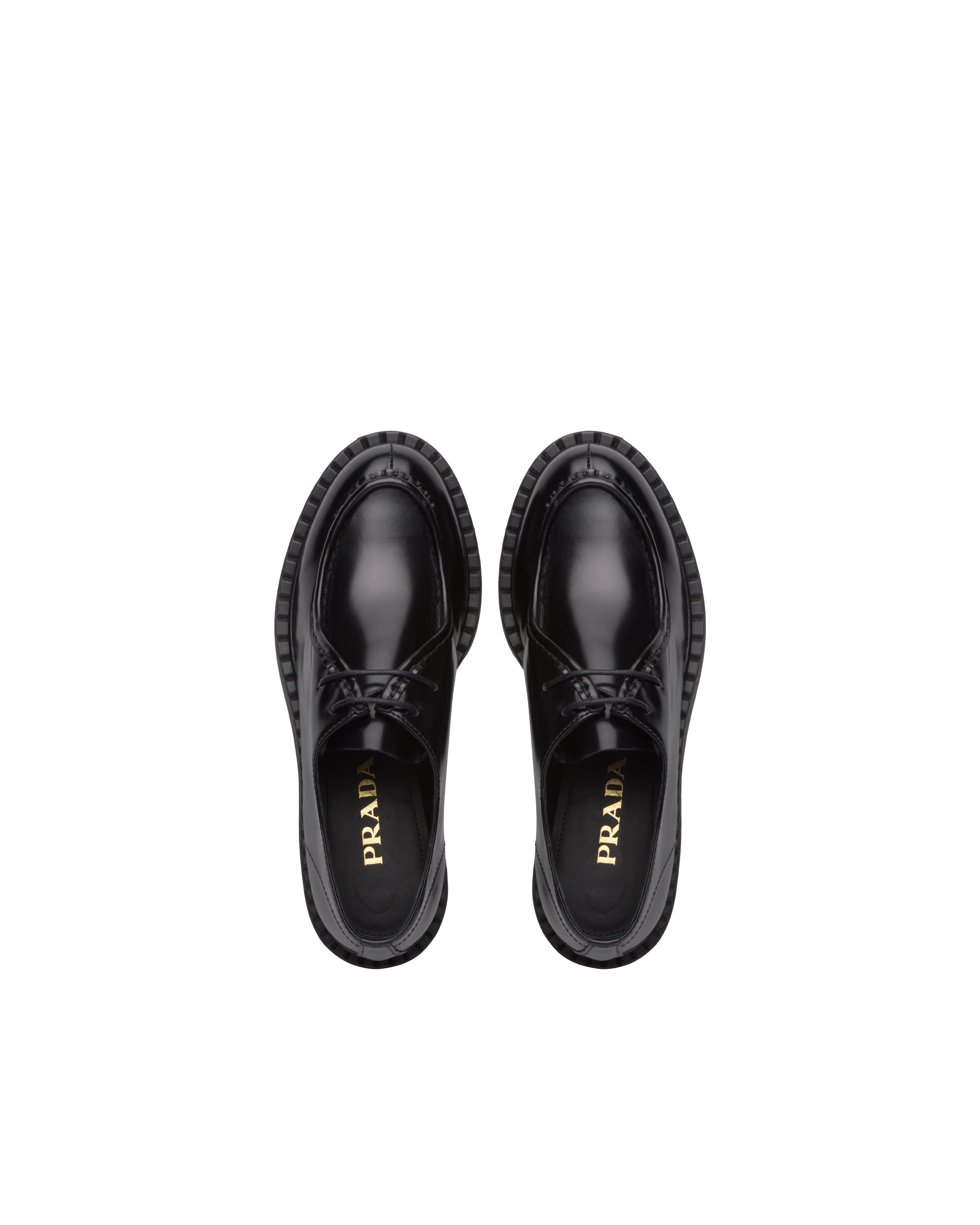 Prada brushed leather laced derby shoes clearance