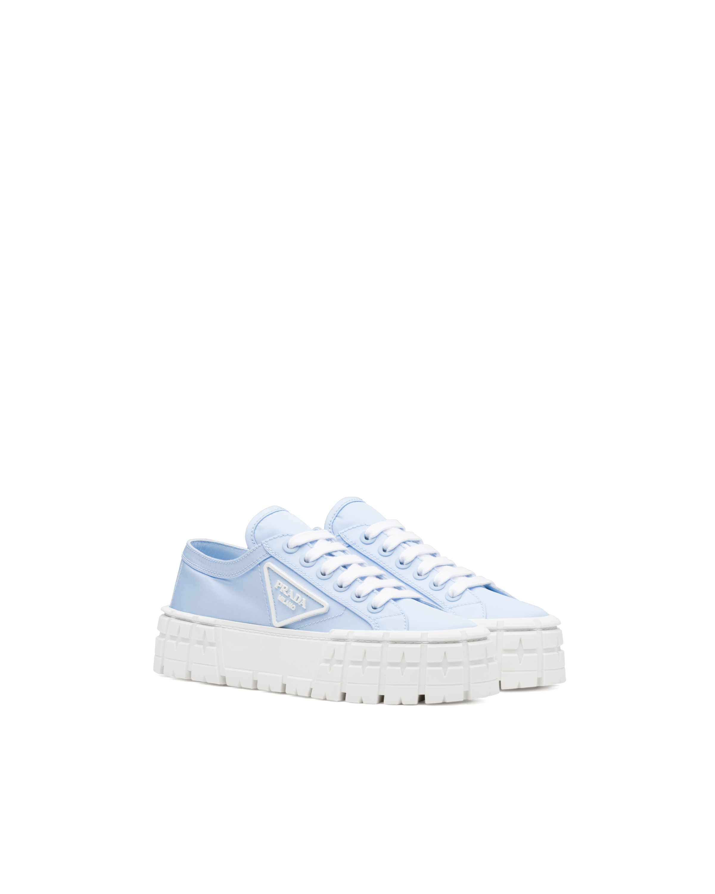 Prada Double Wheel Nylon Gabardine Sneakers In Celeste