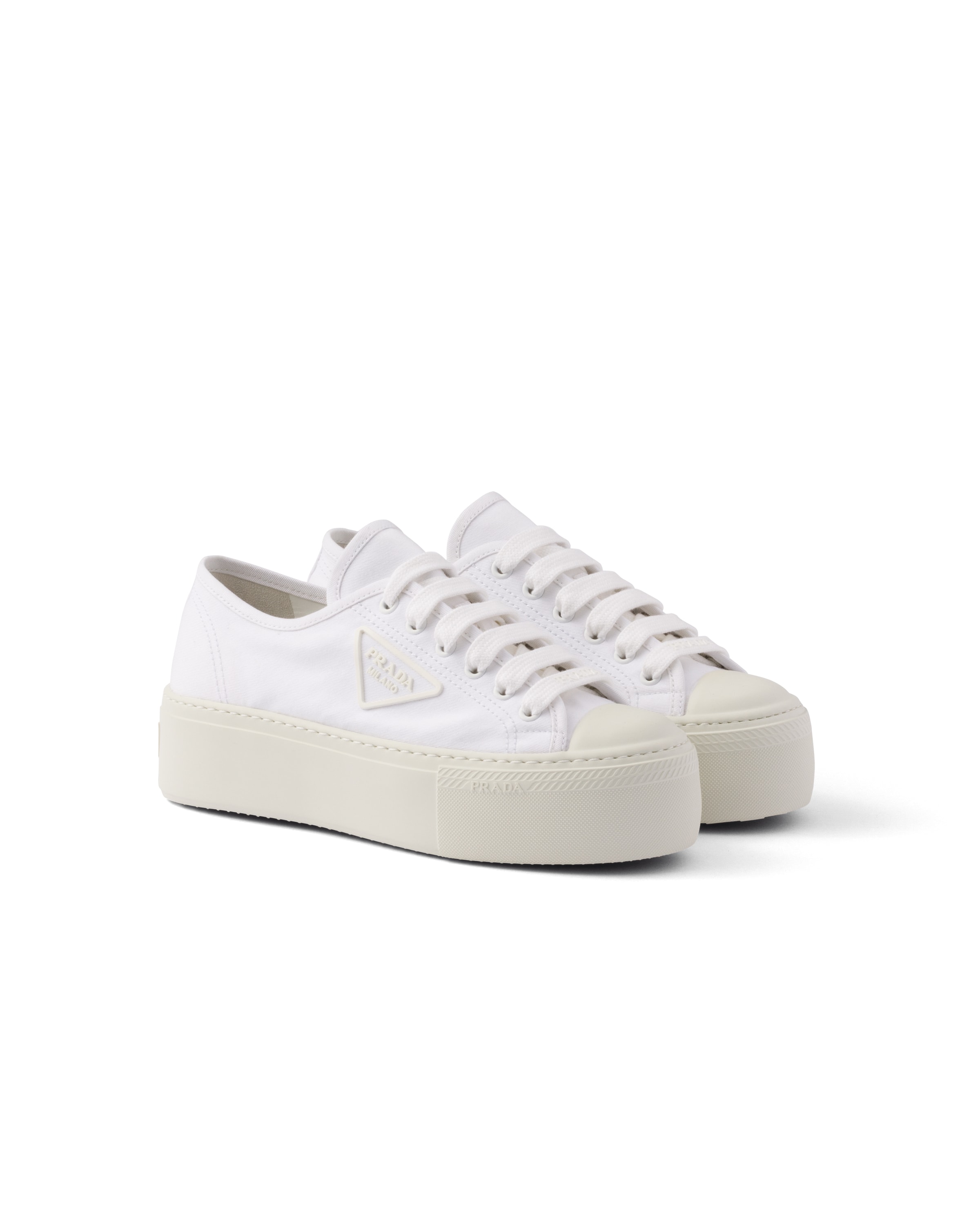 Prada Geschnürte Sneaker Aus Stoff, Damen, Weiss, Größe 39,5