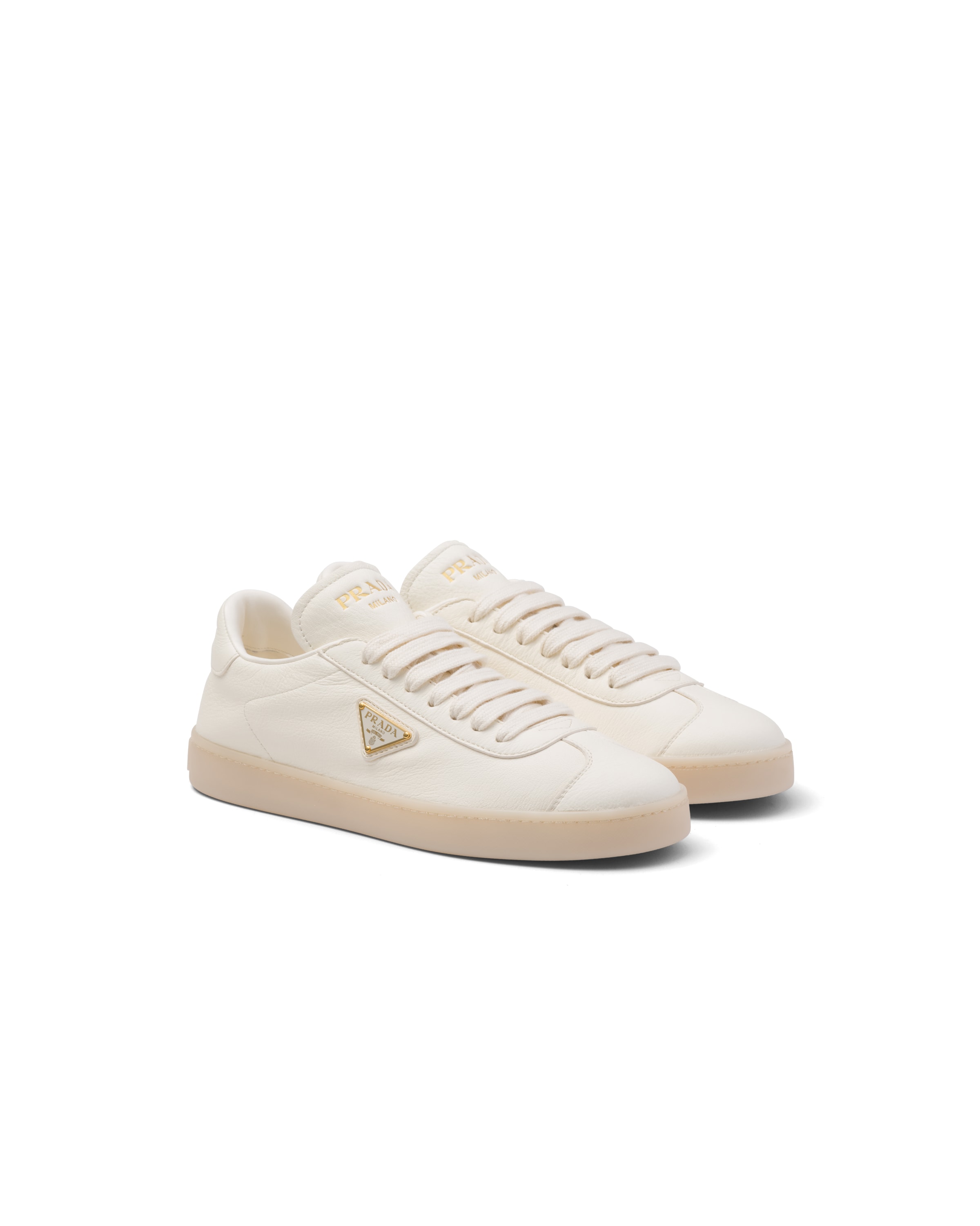 Prada Sneaker Aus Leder, Damen, Elfenbein, Größe 37