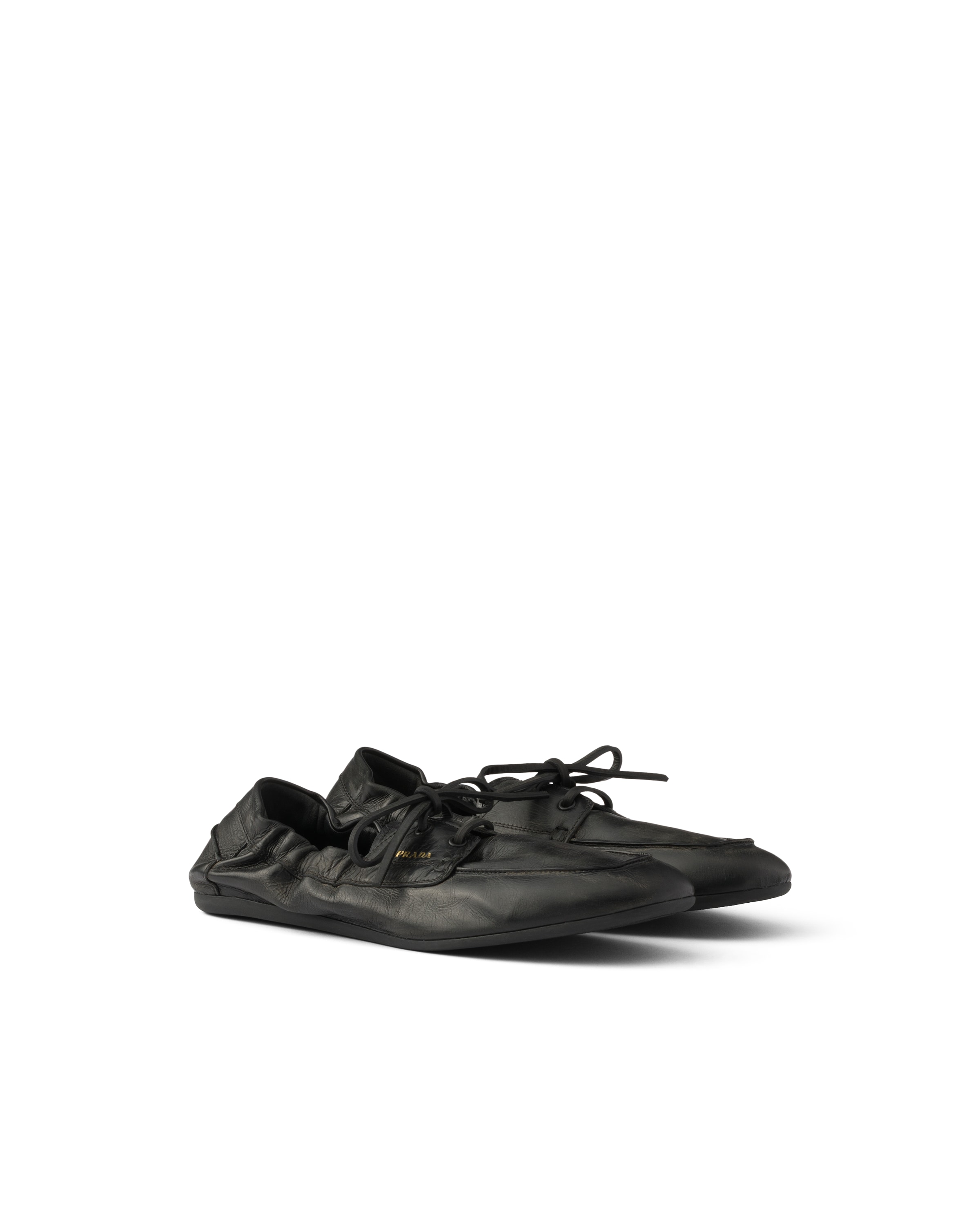 Prada Zapatos Shuffle En Piel Envejecida Náuticos, Mujer, Negro, Talla 36