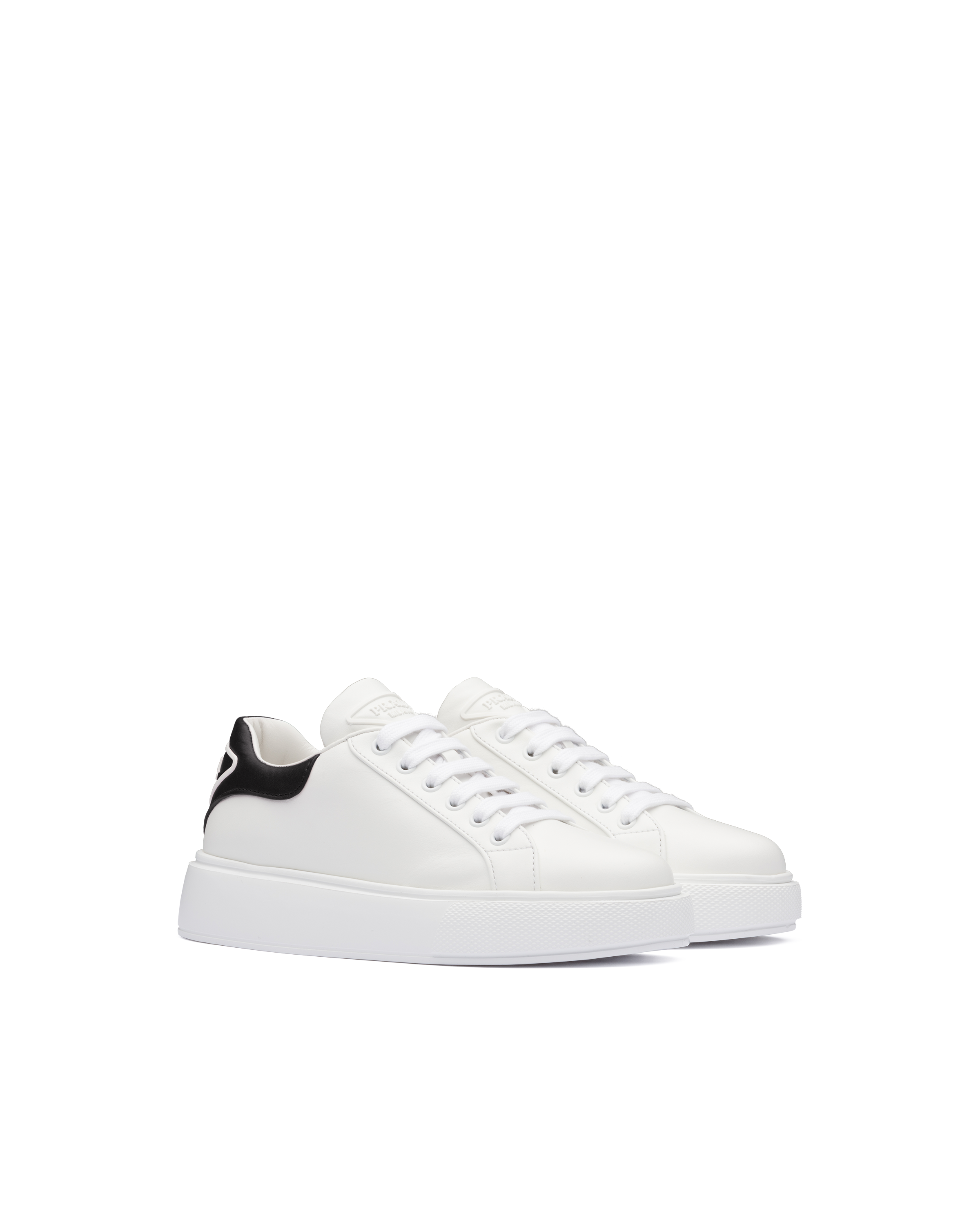 White/black Leather sneakers | Prada