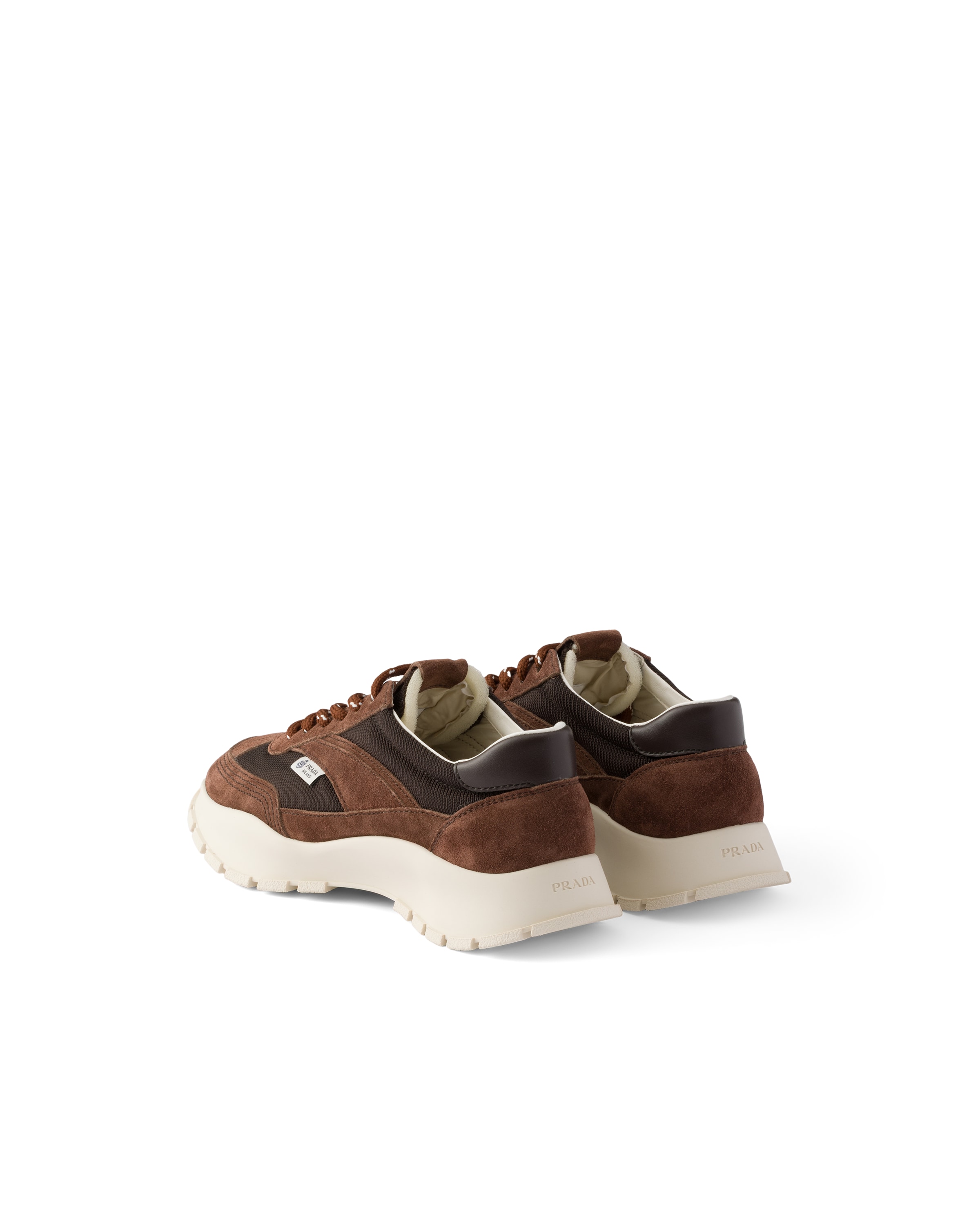 Prada Mesh Fabric And Suede Sneakers In Brown