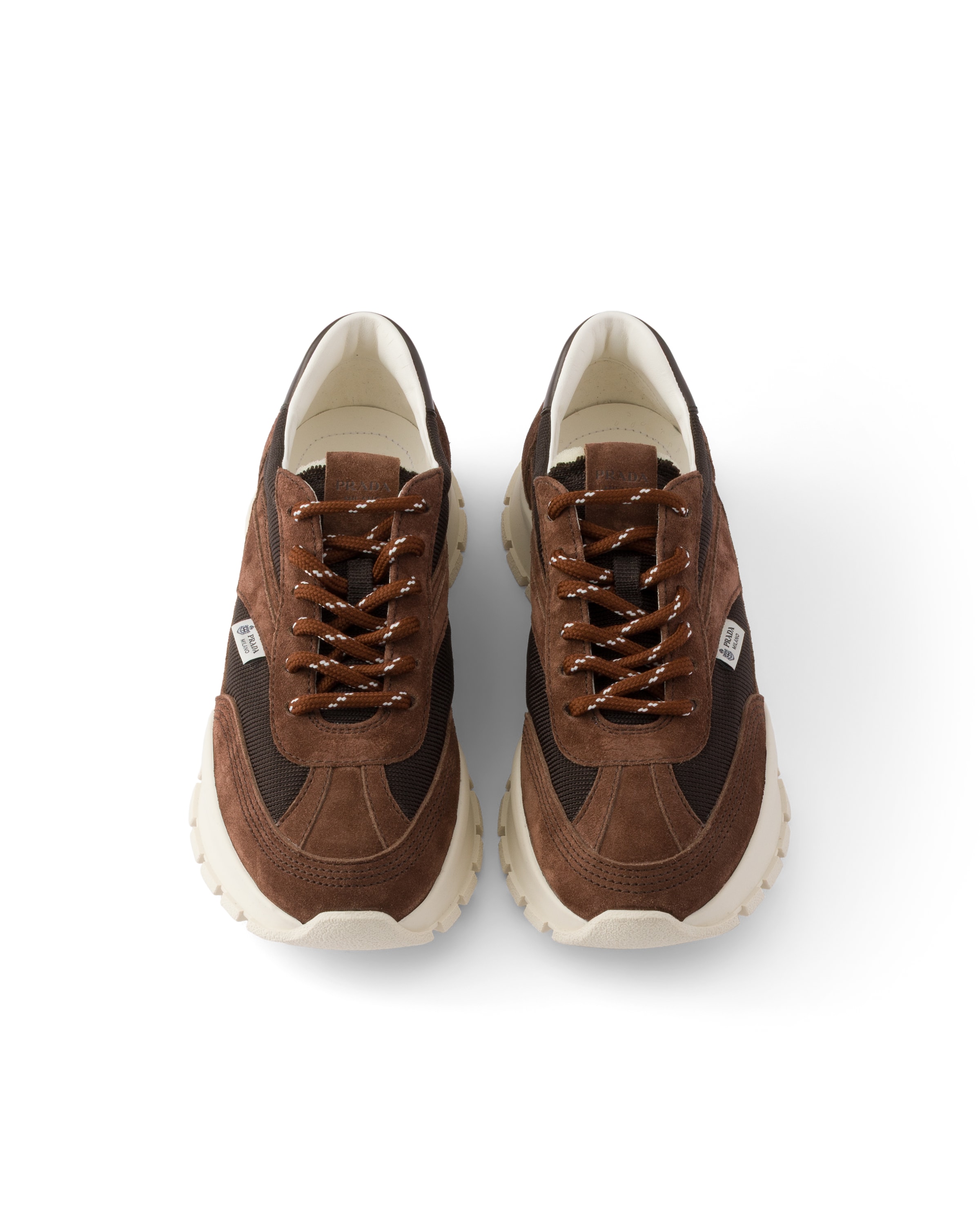 Prada Mesh Fabric And Suede Sneakers In Brown