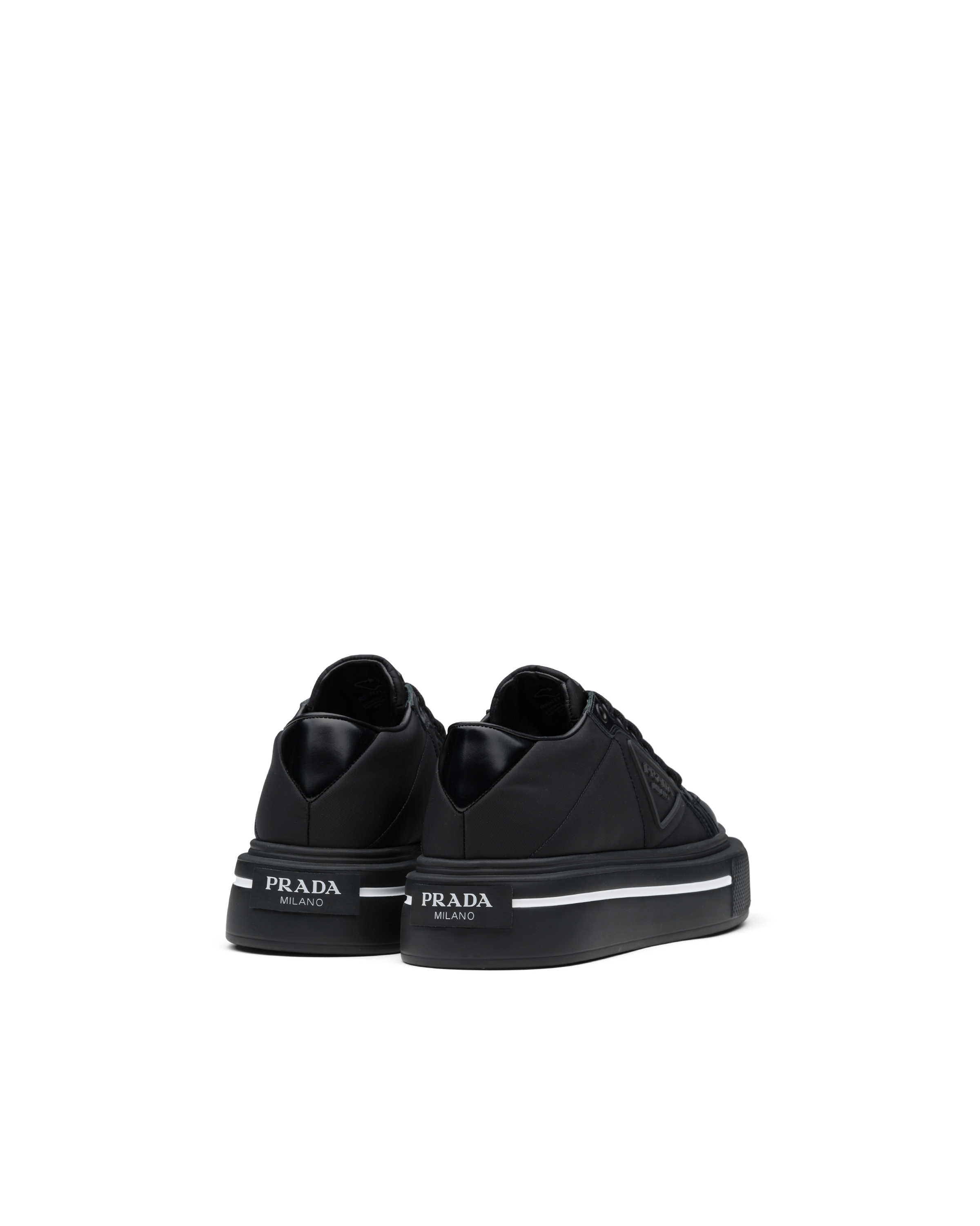 Black Prada Macro Re-nylon And Brushed Leather Sneakers | PRADA