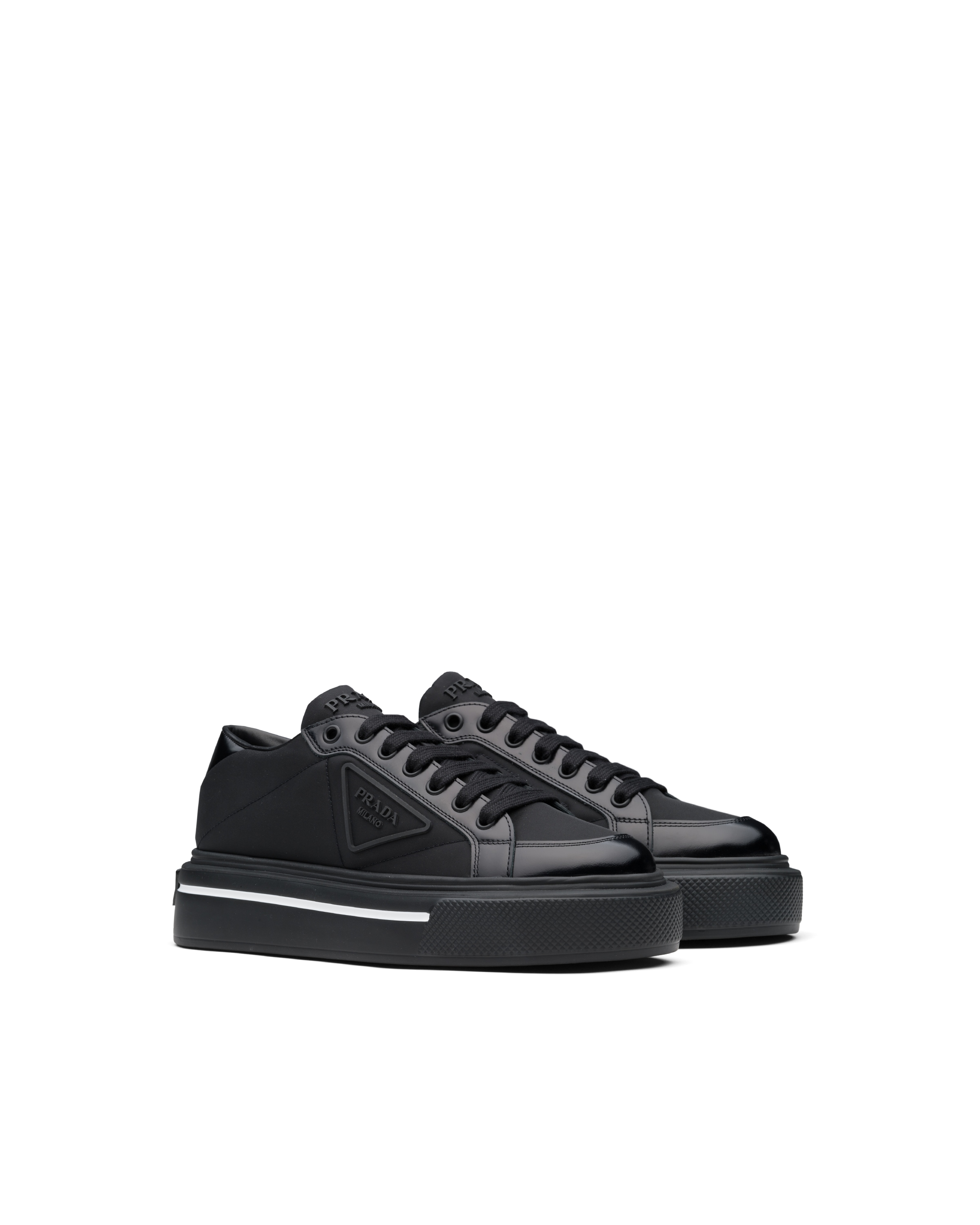 prada macro leather and nylon sneakers