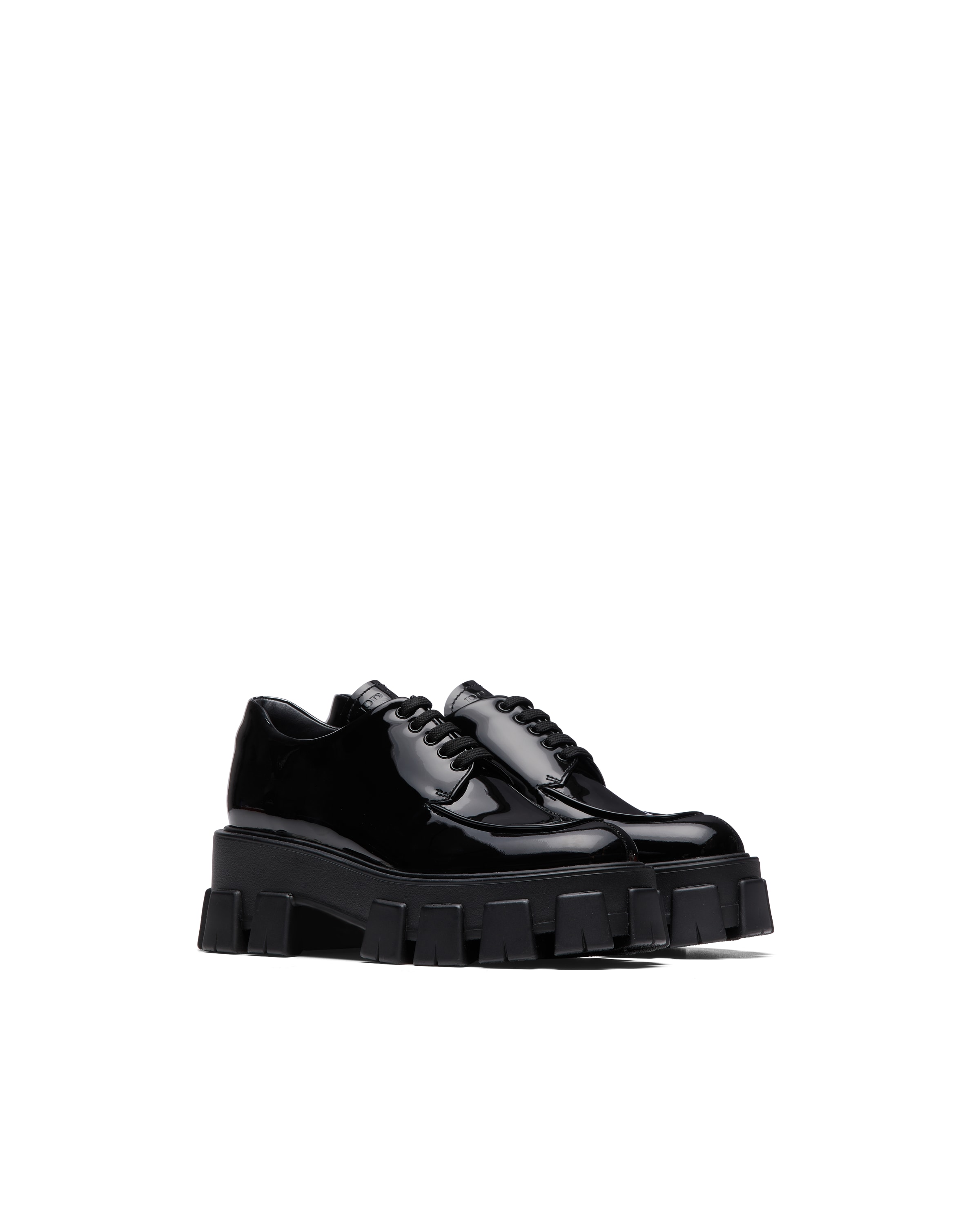 Black Monolith patent leather lace-up shoes | Prada