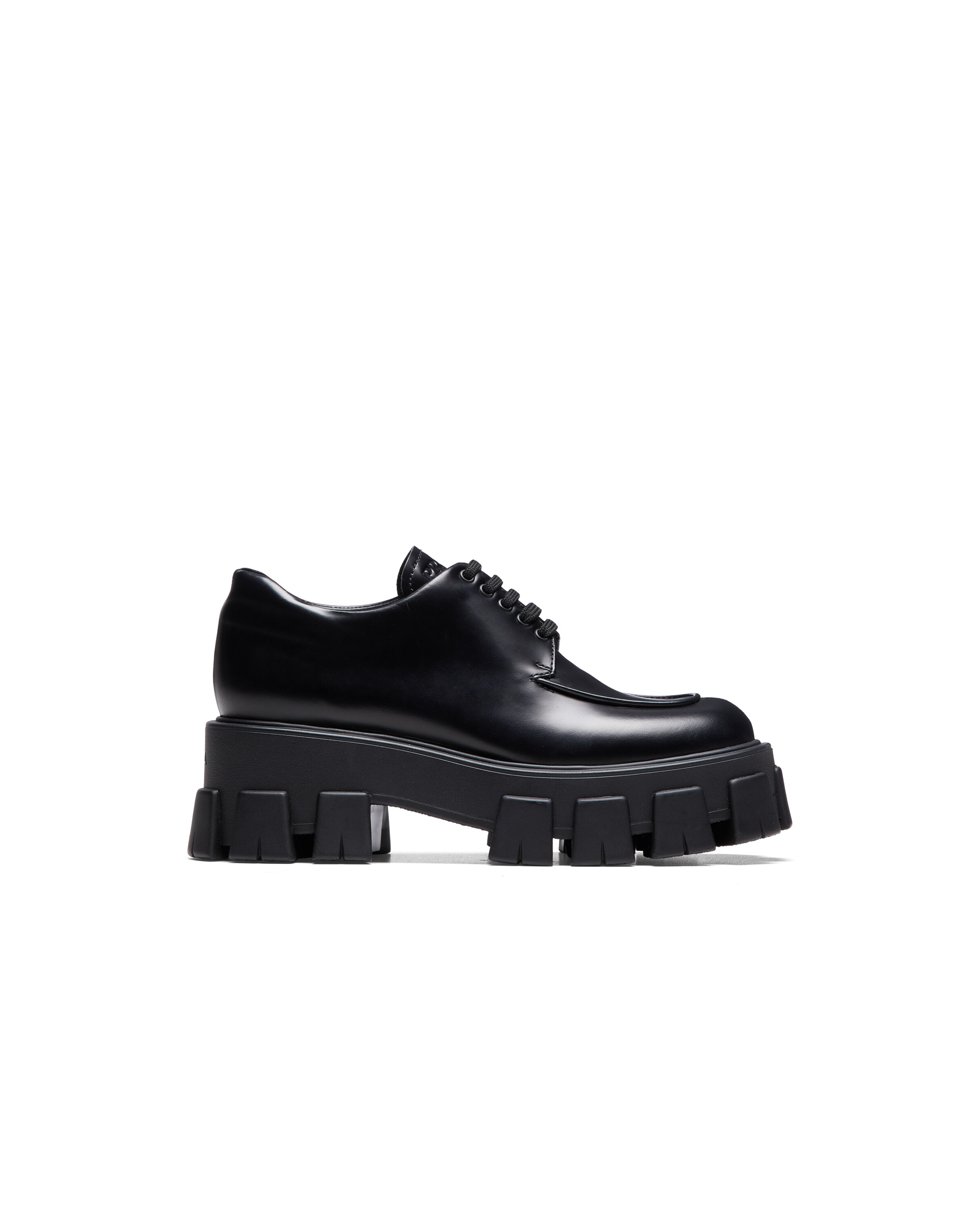 prada monolith brushed leather lace up shoes