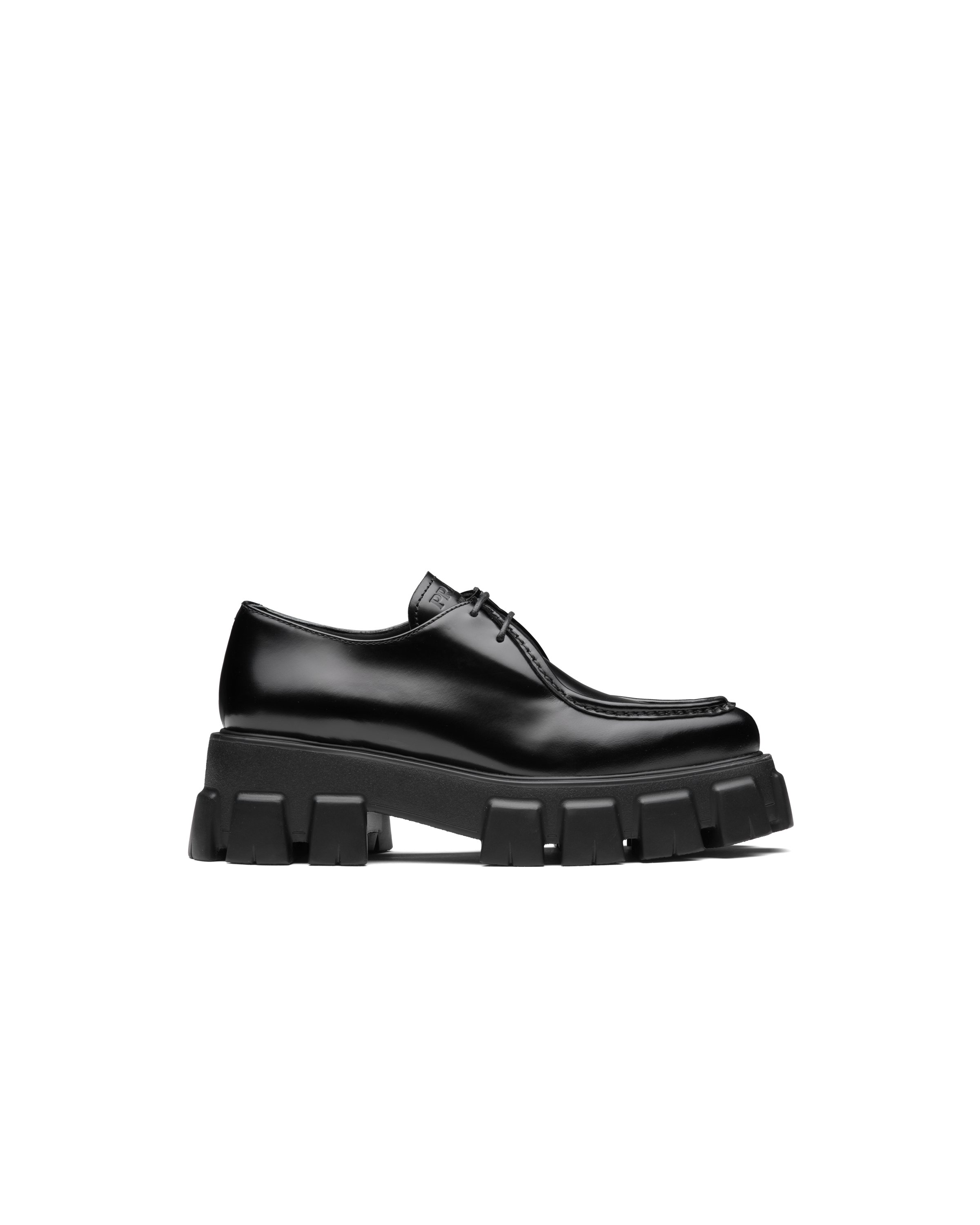 Black Monolith pointy brushed leather lace-up shoes | Prada