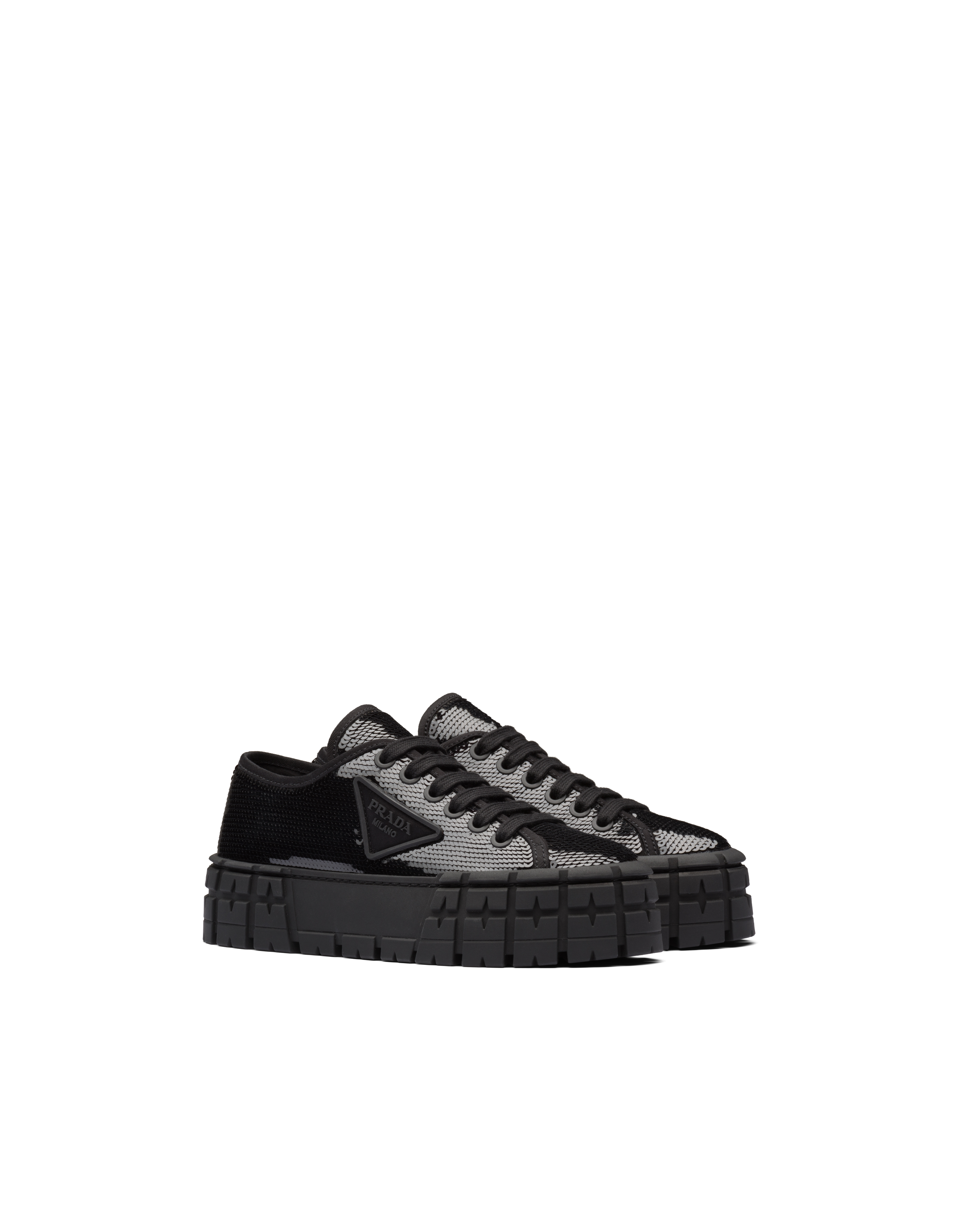 Black Double Wheel sequin sneakers | Prada