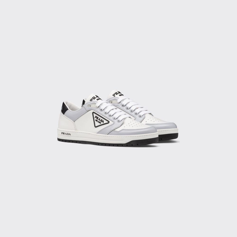 White/cornflower Blue District perforated leather sneakers | Prada