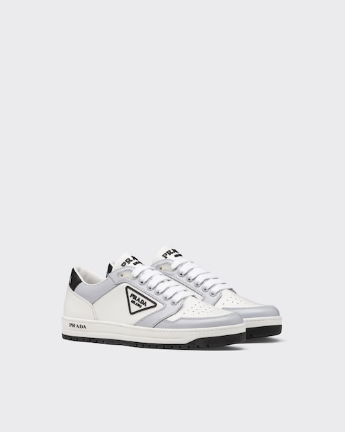 White/cornflower Blue District perforated leather sneakers | Prada