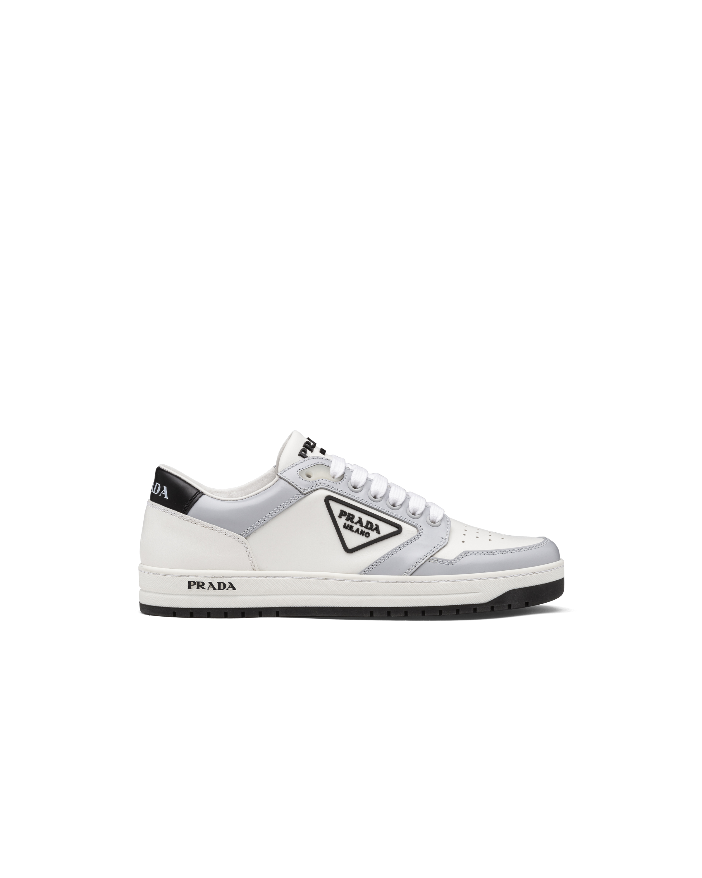 White/cornflower Blue District perforated leather sneakers | Prada