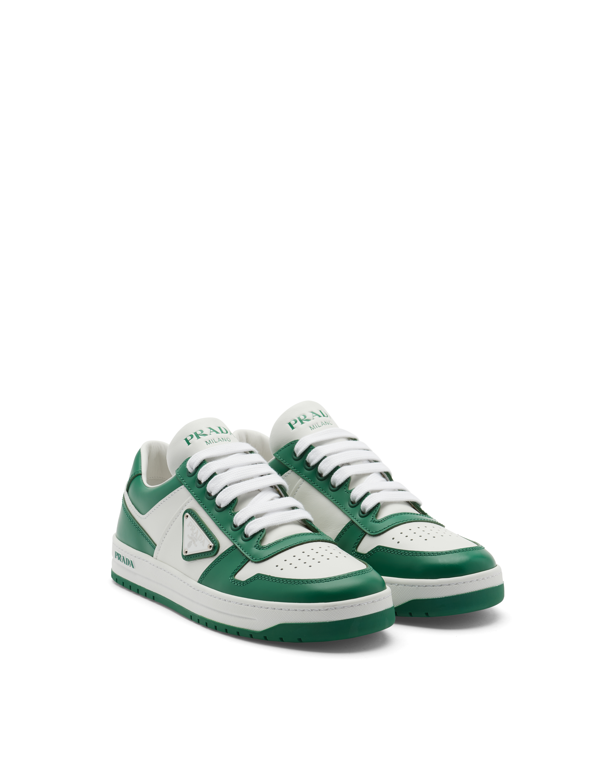Prada Downtown Leather Sneakers In White/mango | ModeSens display picture 3