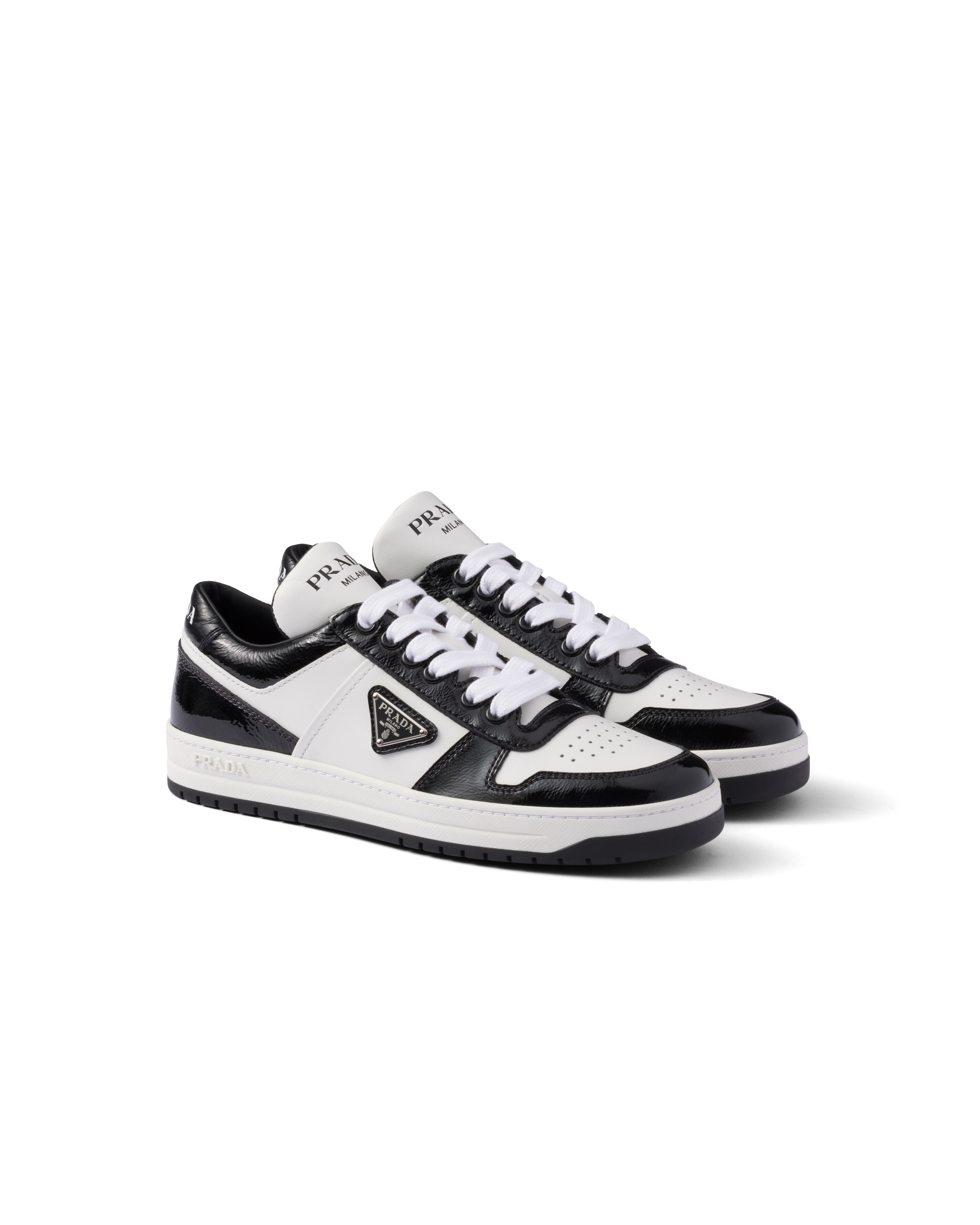 Prada Downtown Sneaker Aus Leder, Damen, Weiss/schwarz, Größe 36