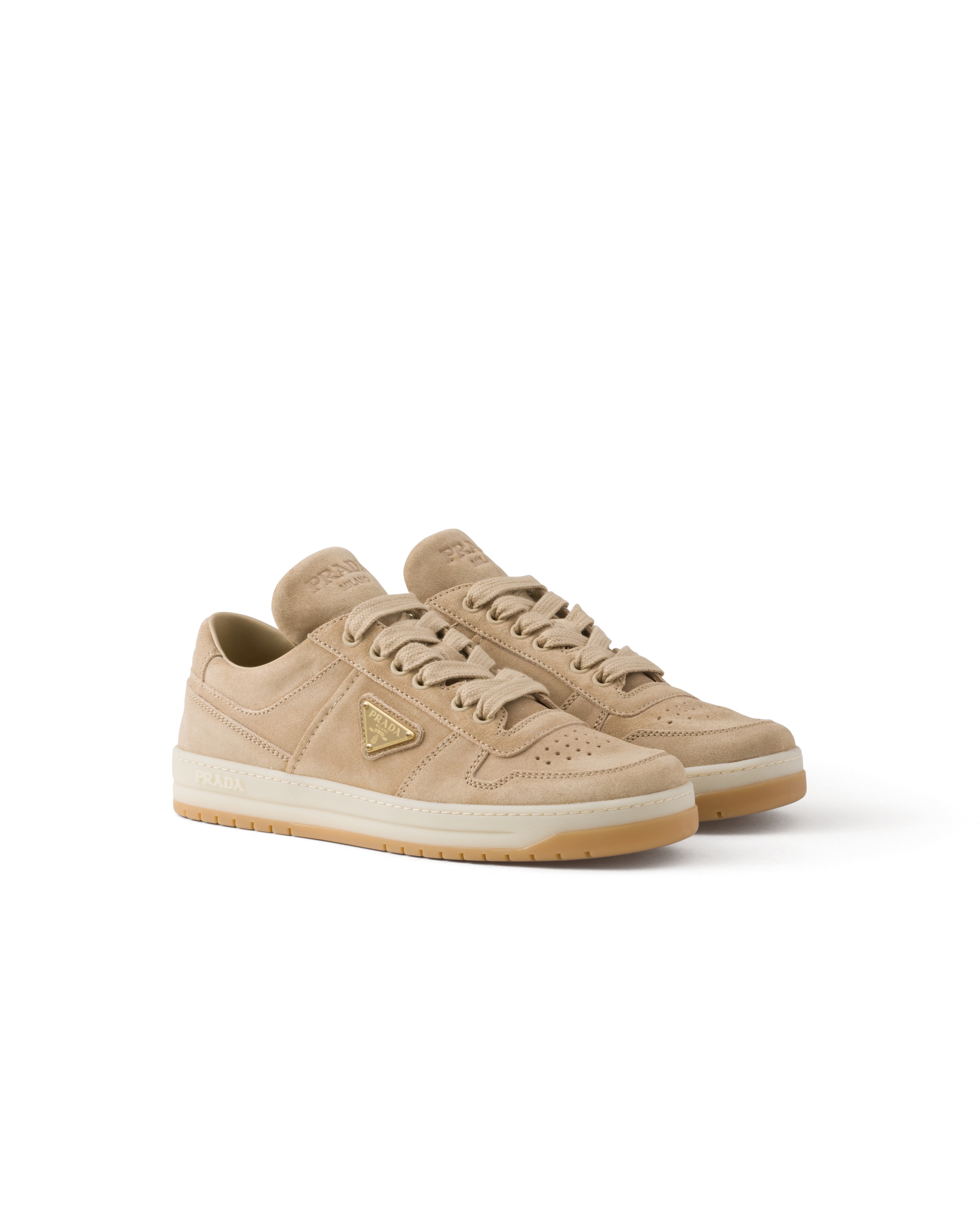 Prada Downtown Suede Sneakers, Women, Ecru, Size 37.5