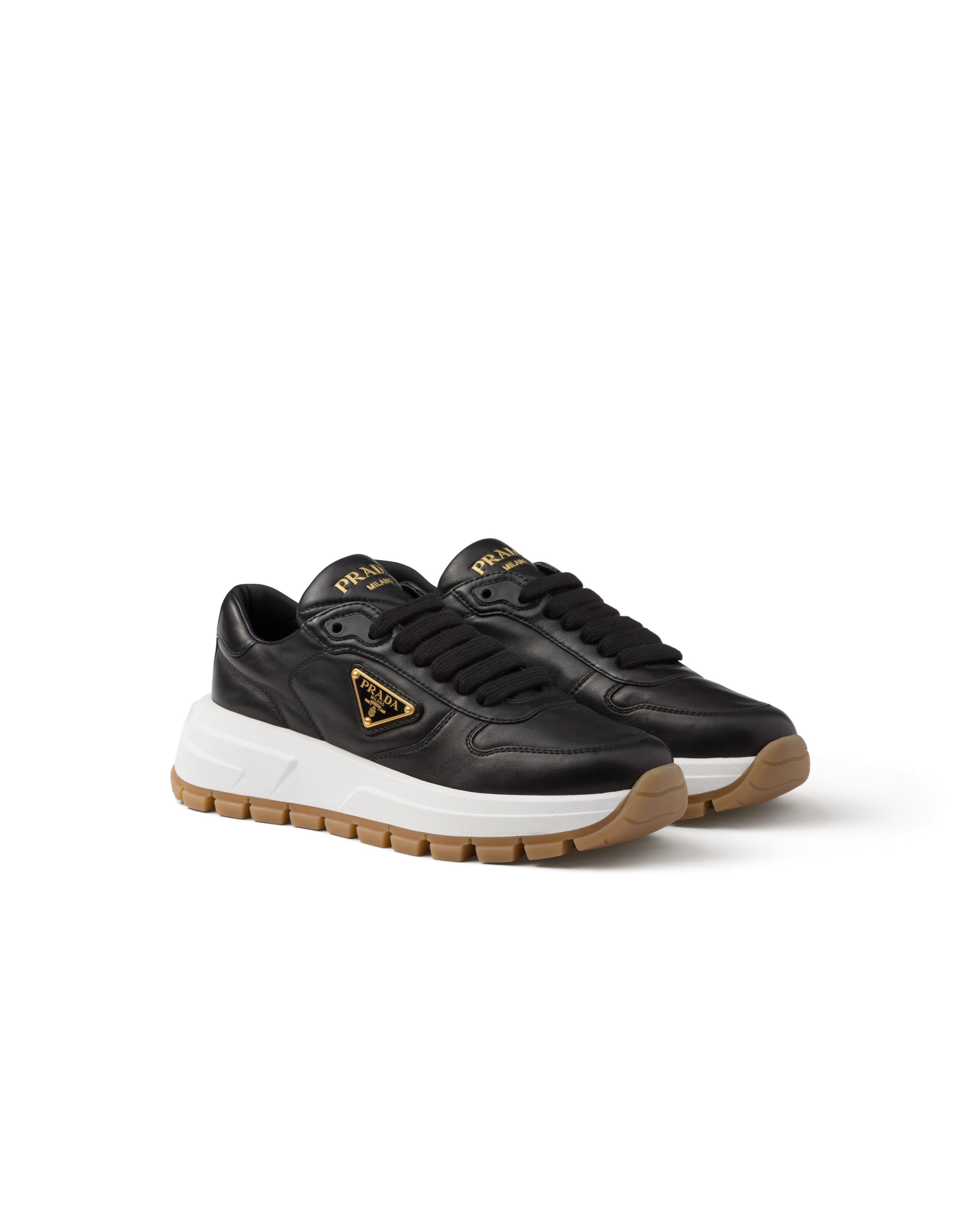 Prada Prax 01 Leather Sneakers, Women, Black, Size 36
