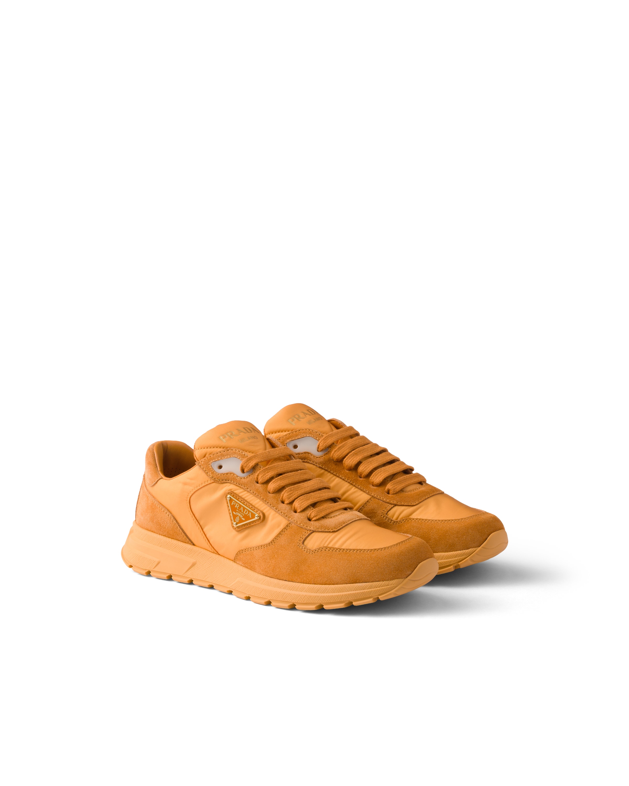 Prada Prax 2.0 Sneaker Aus Re-nylon Und Wildleder, Damen, Granatapfelgelb, Größe 41