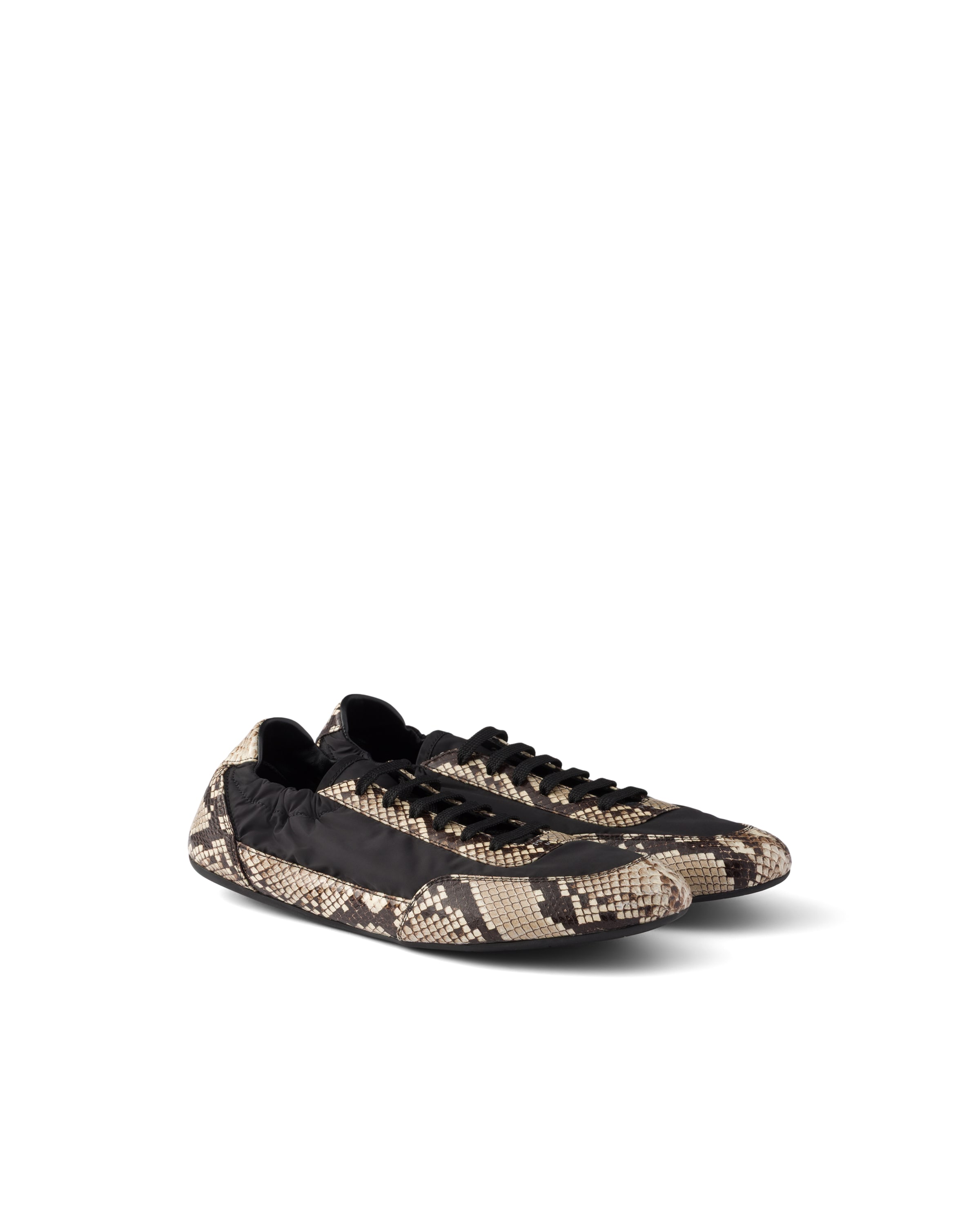 Prada Collapse Re-nylon And Printed Ayers Leather Sneakers, Woman, Black/stone Gray, Size 38