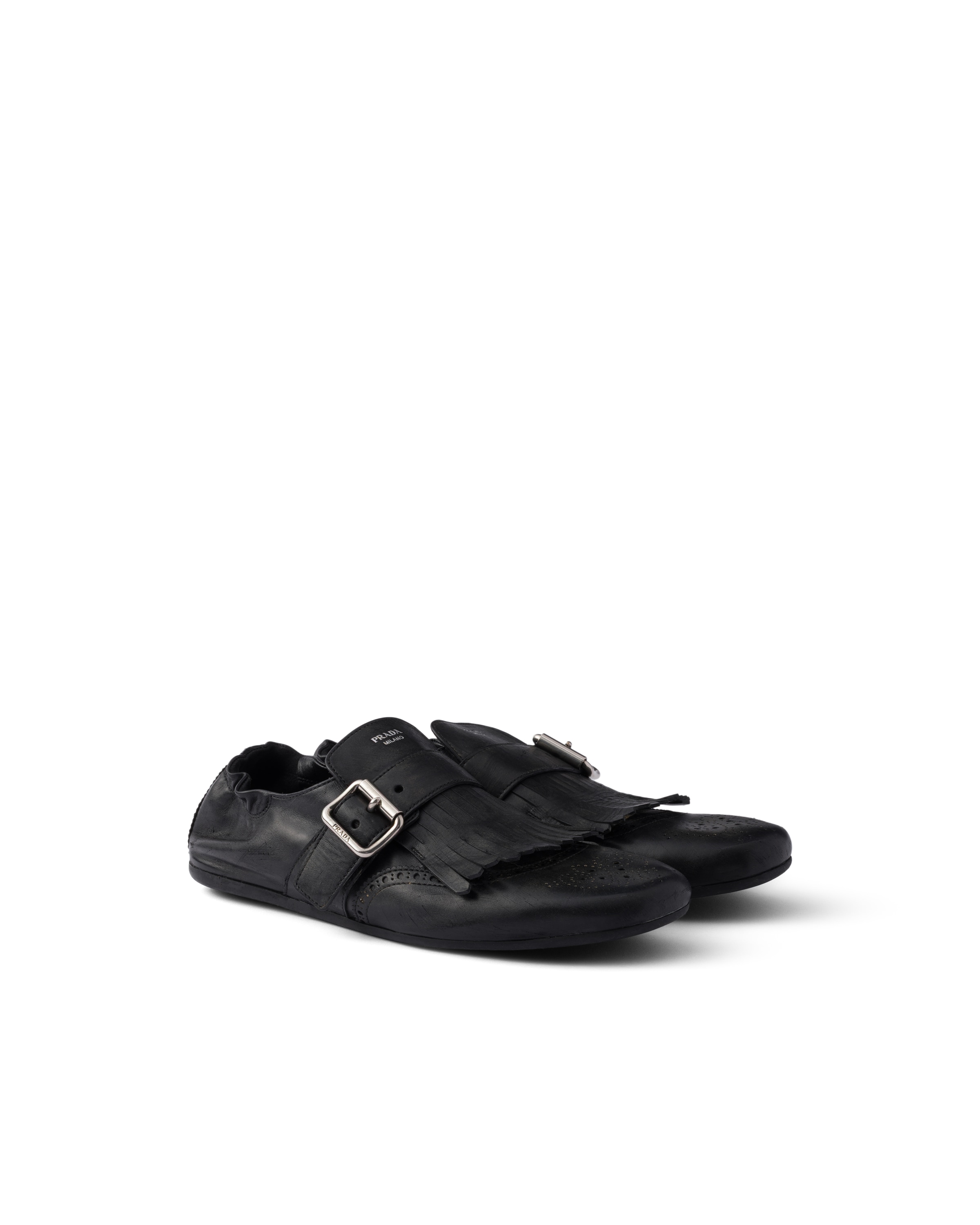 Prada Chaussures En Cuir Shuffle Avec Boucle, Femme, Noir, Taille 38,5