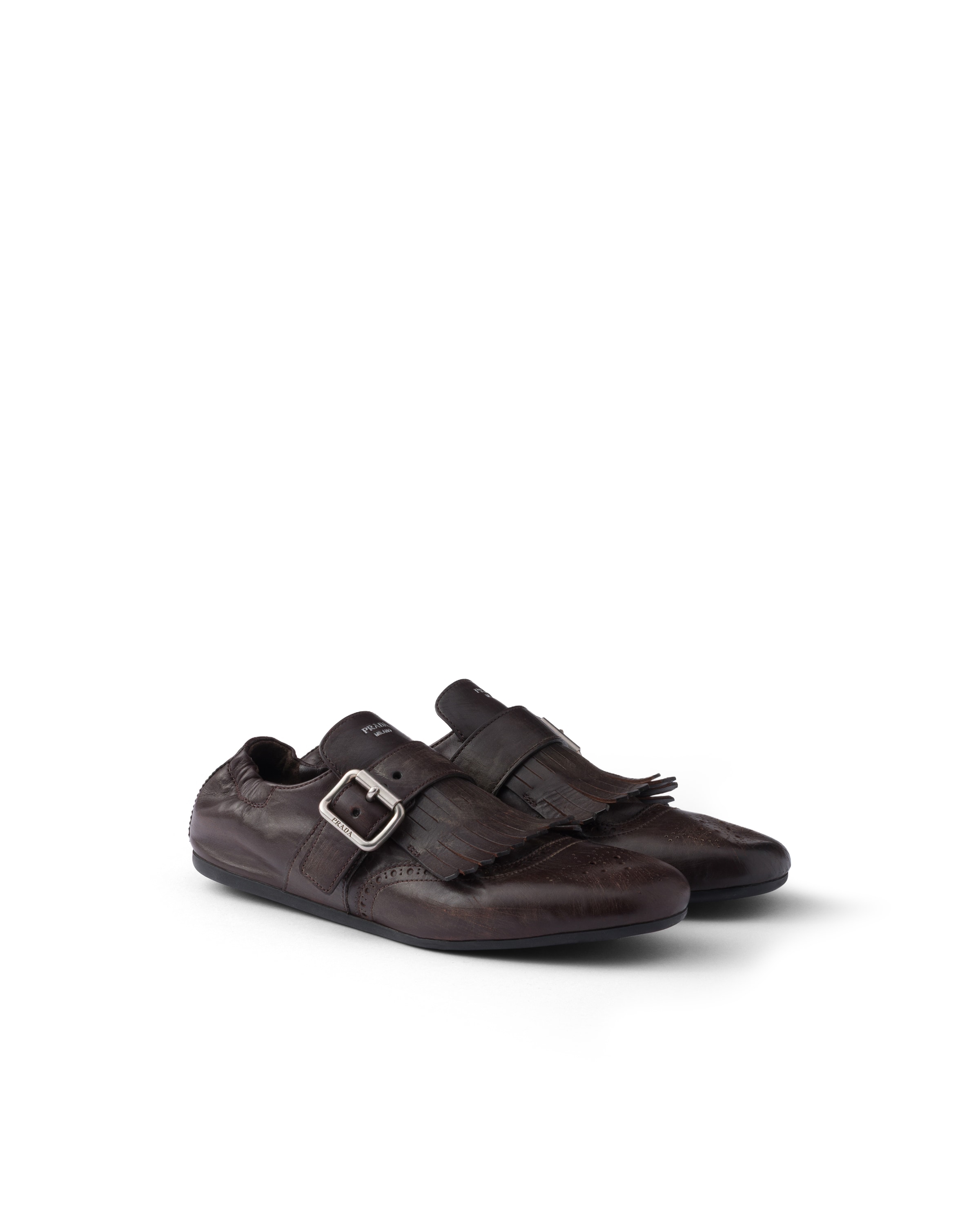 Prada Chaussures En Cuir Shuffle Avec Boucle, Femme, Marron Foncé, Taille 38,5