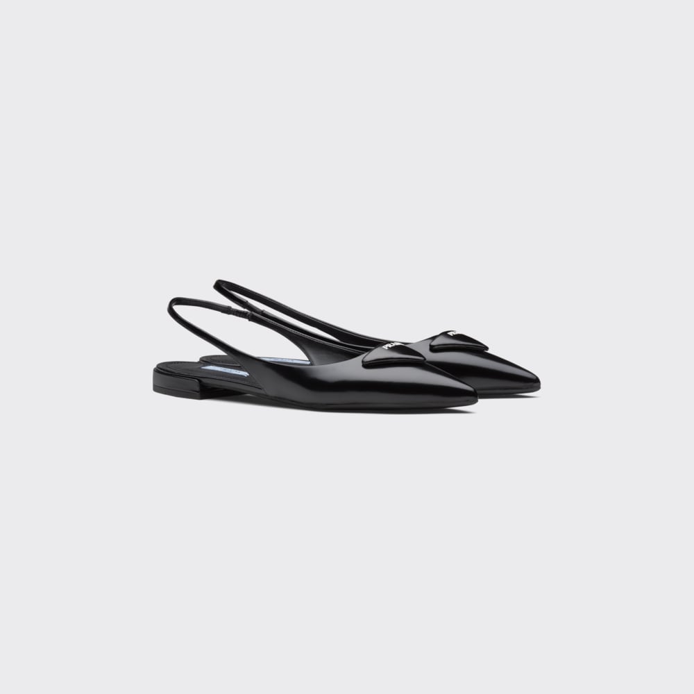 Black Brushed leather slingback ballerinas | Prada