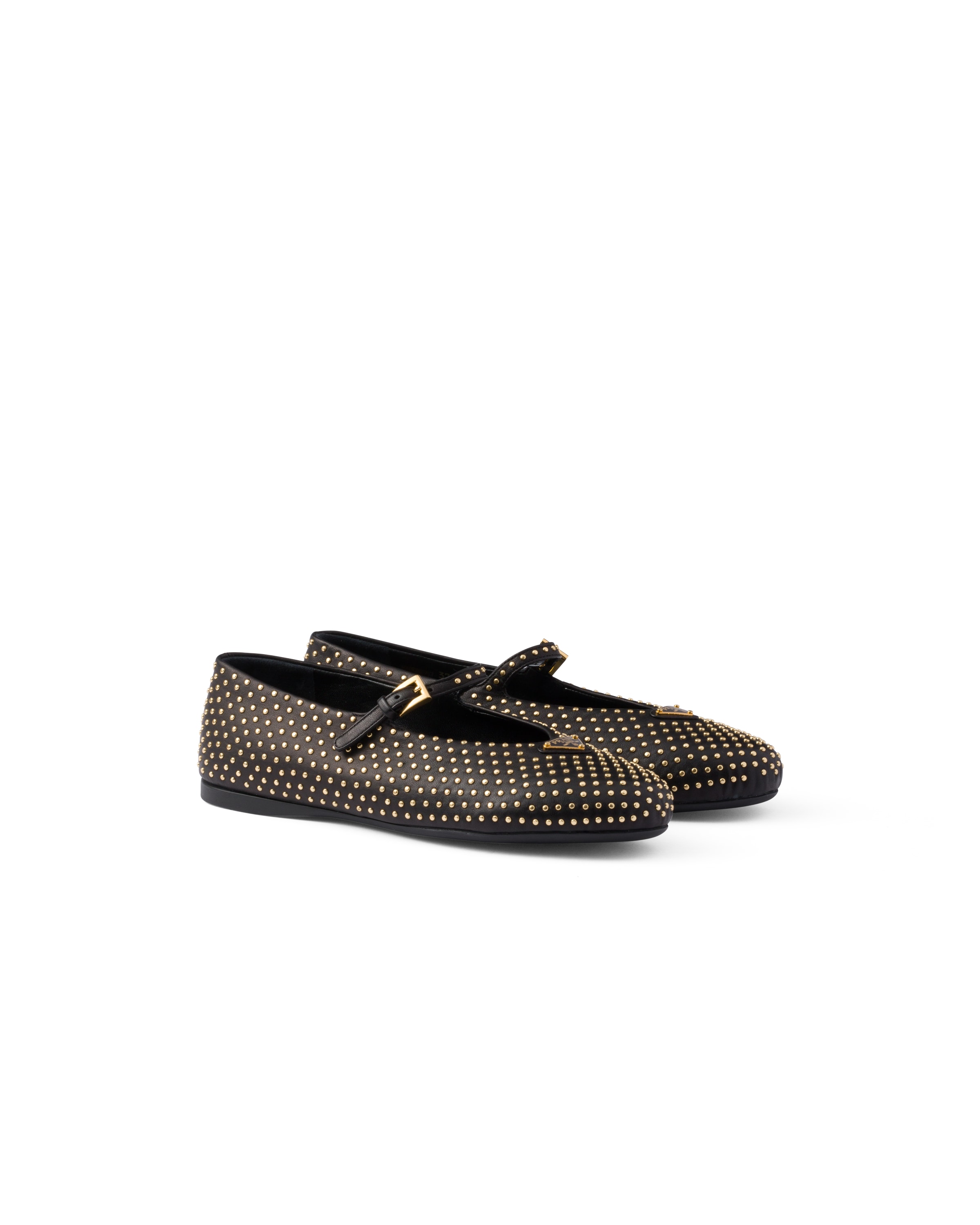 Prada Ballerines En Cuir Nappa Clouté, Femme, Noir, Taille 37