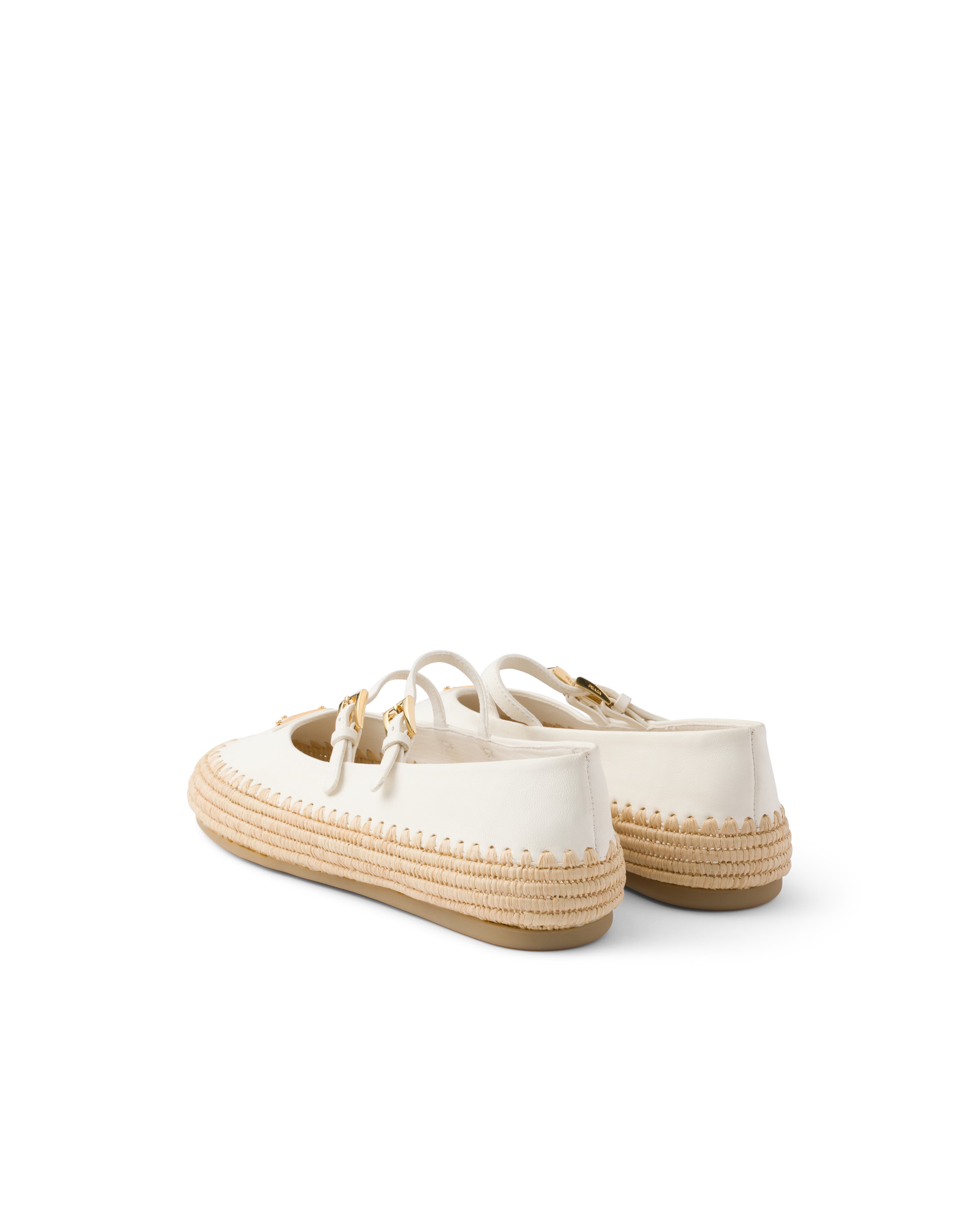 Prada Nappa Leather And Raffia Ballerinas In Ivory