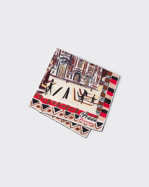 Prada Pittoresque Milan印花丝质丝巾 90x90 1