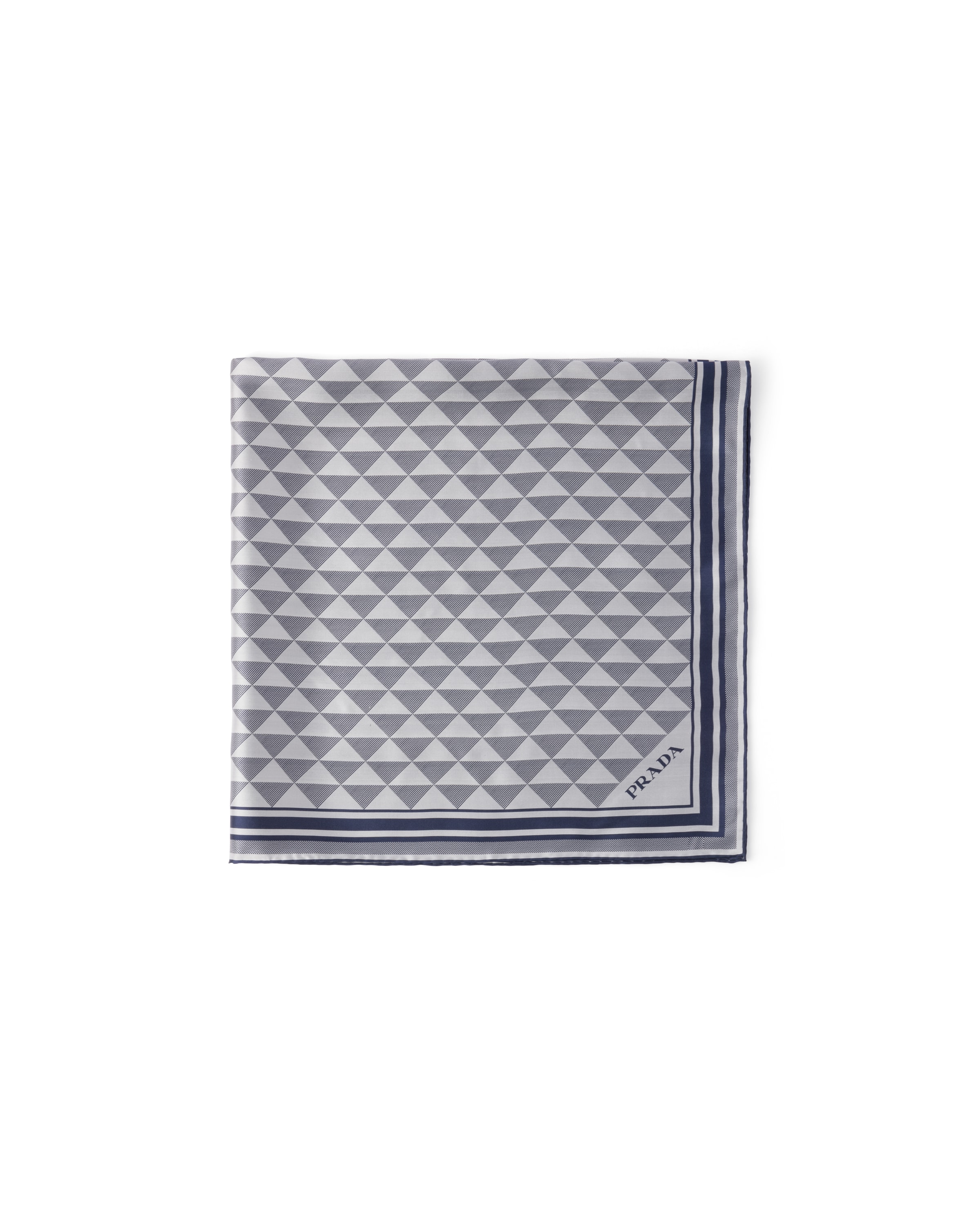 Prada Foulard Stampato In Seta 90x90, Donna, Baltico/talco