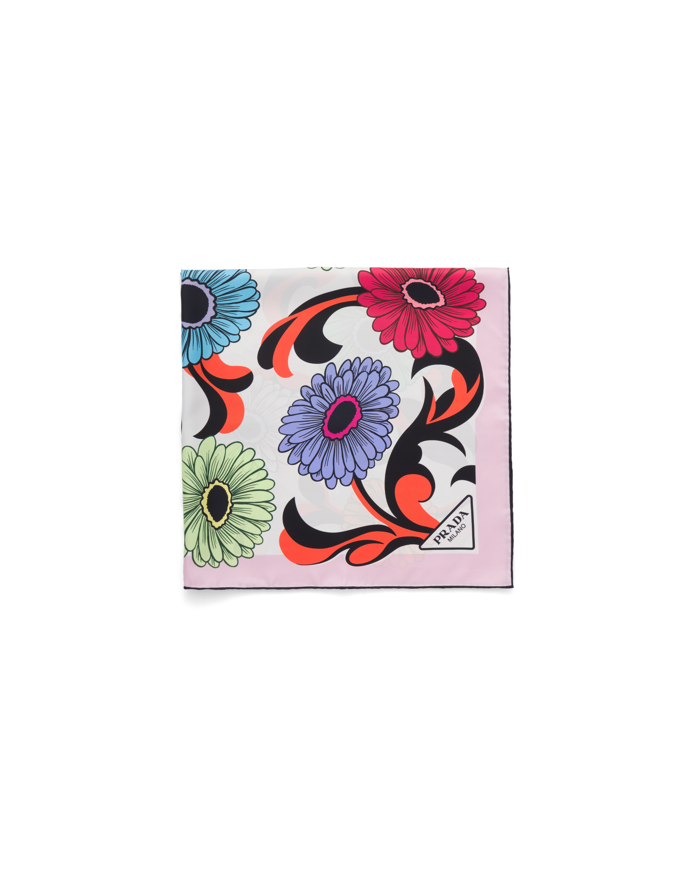 Prada Floral-print Twill Scarf In White