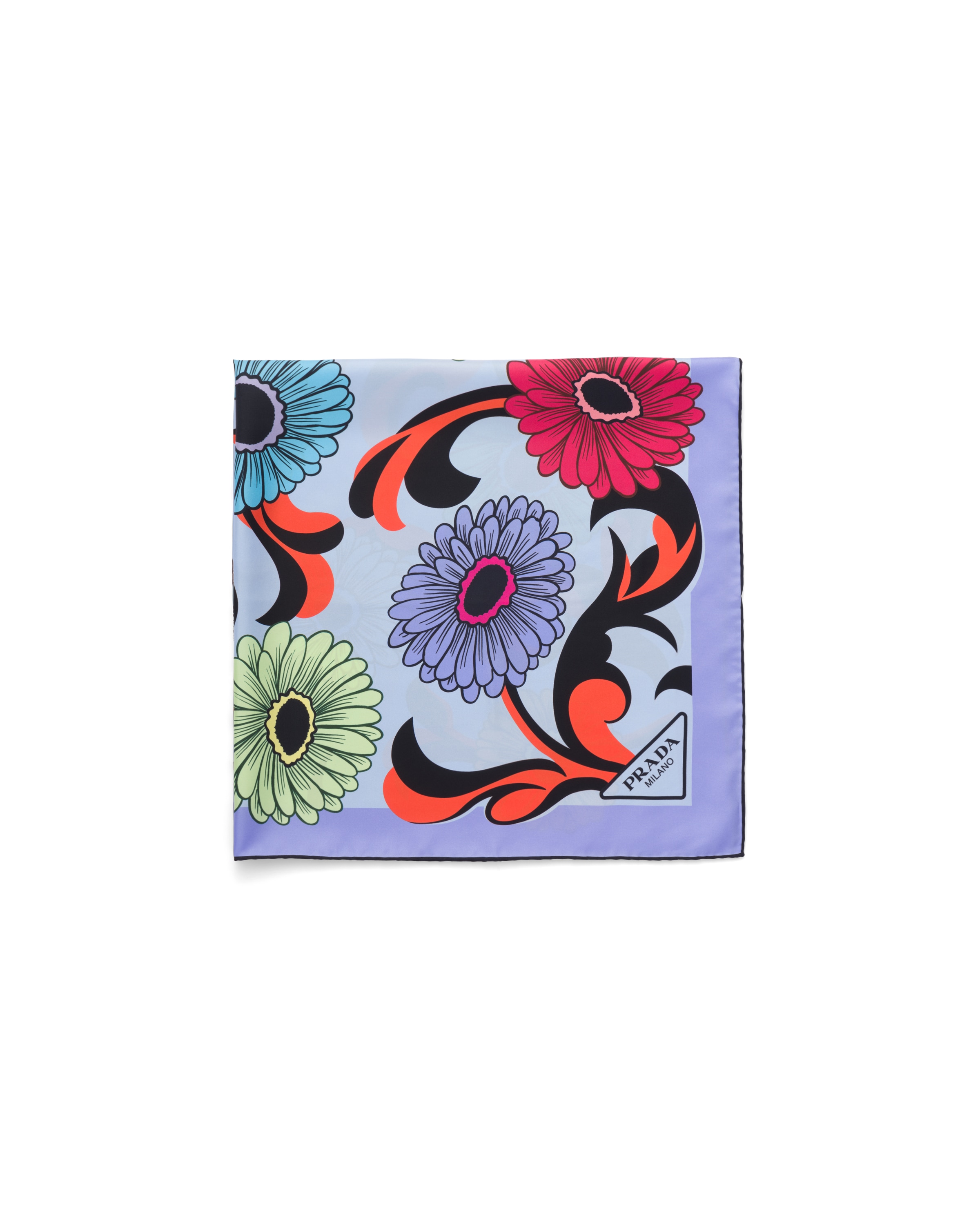 Prada Foulard Stampato In Twill Di Seta 90x90, Donna, Astrale